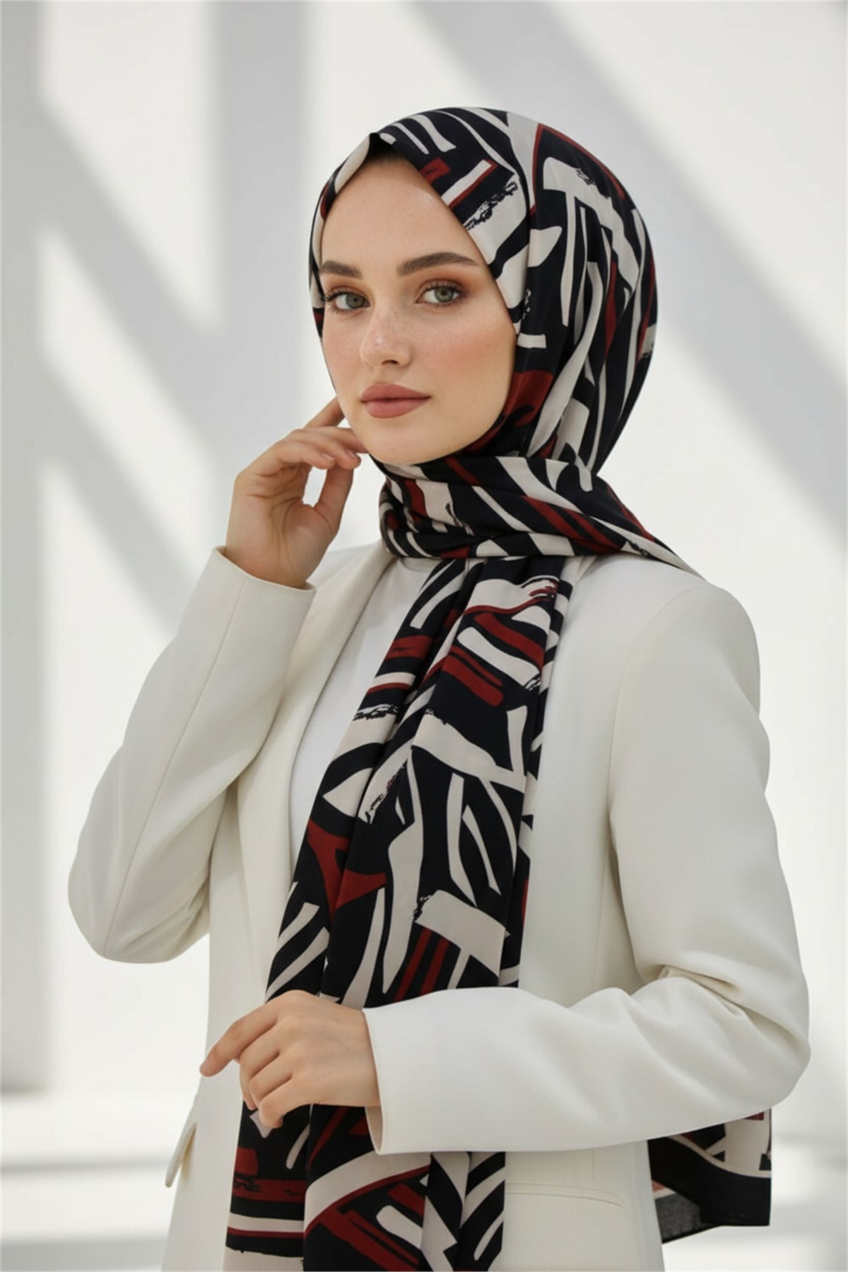 KREP ÇİZGİ DESENLİ BORDO RENKLİ 75X195 KIRIŞMAZ ŞAL