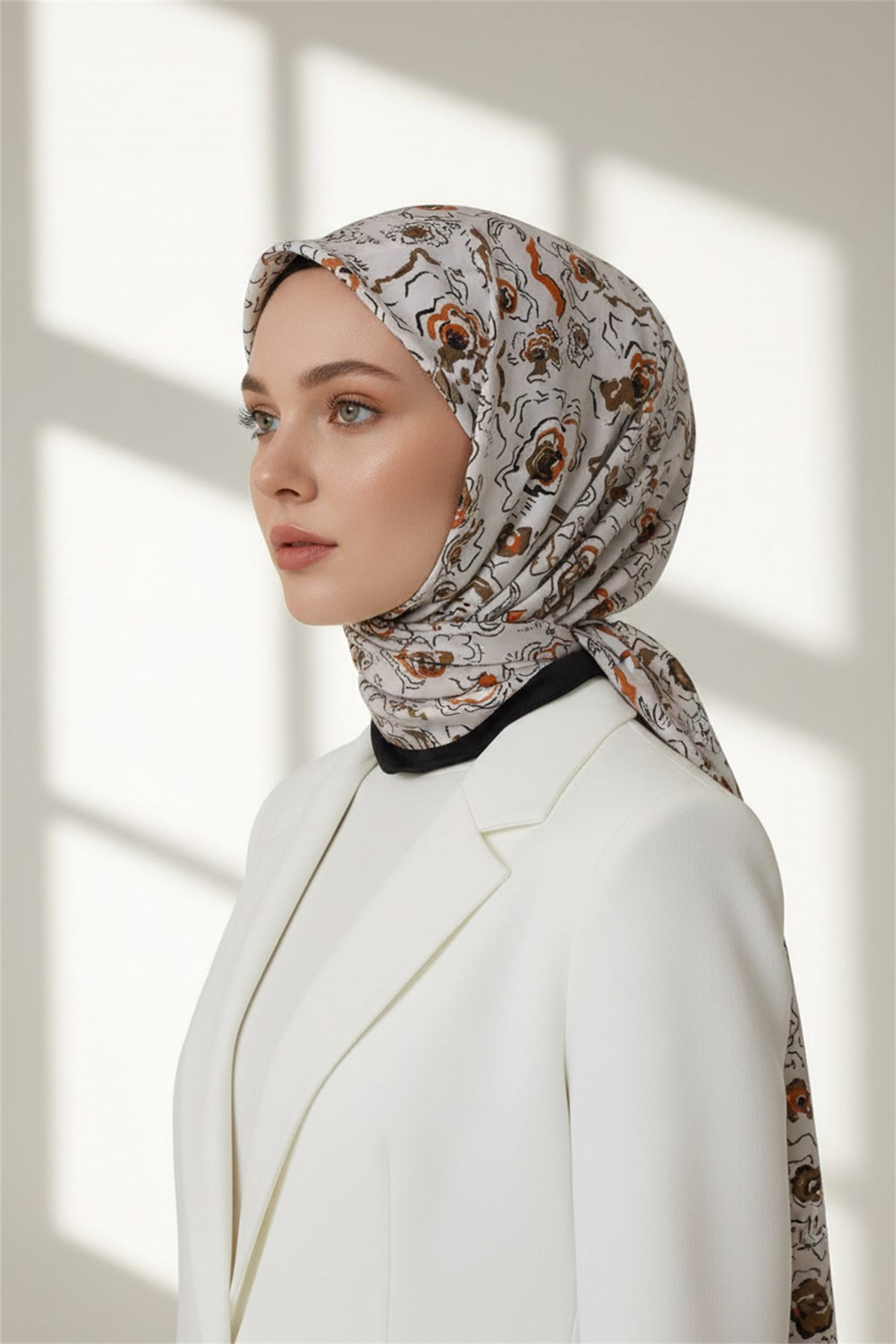KREP ÇİÇEKLİ KAHVERENEGİ - TABA RENKLİ 75X195 KIRIŞMAZ ŞAL