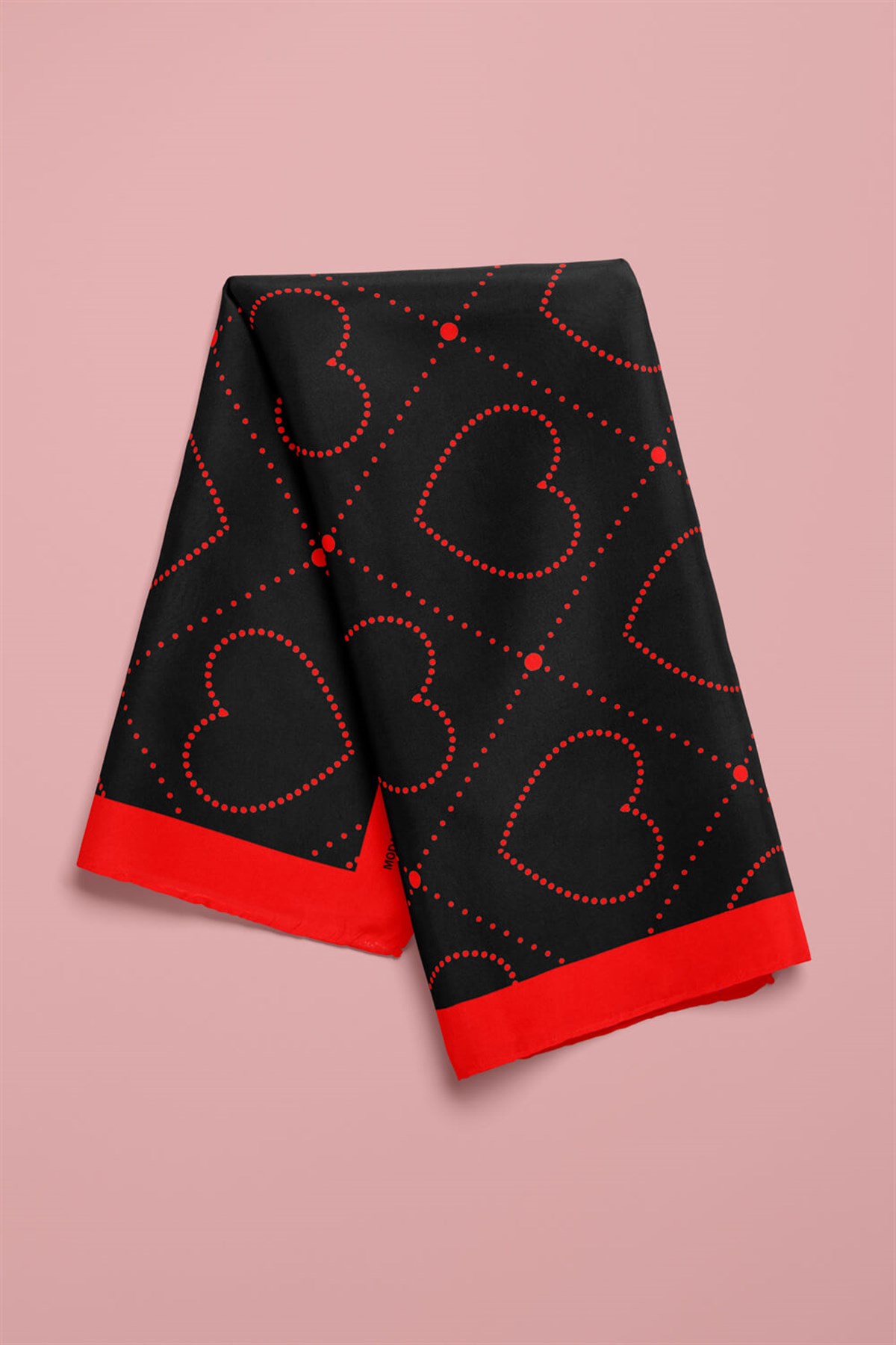 Violla V23 Kadın Kalp Desenli Bandana 50x50 Kırmızı Siyah DG0446-22