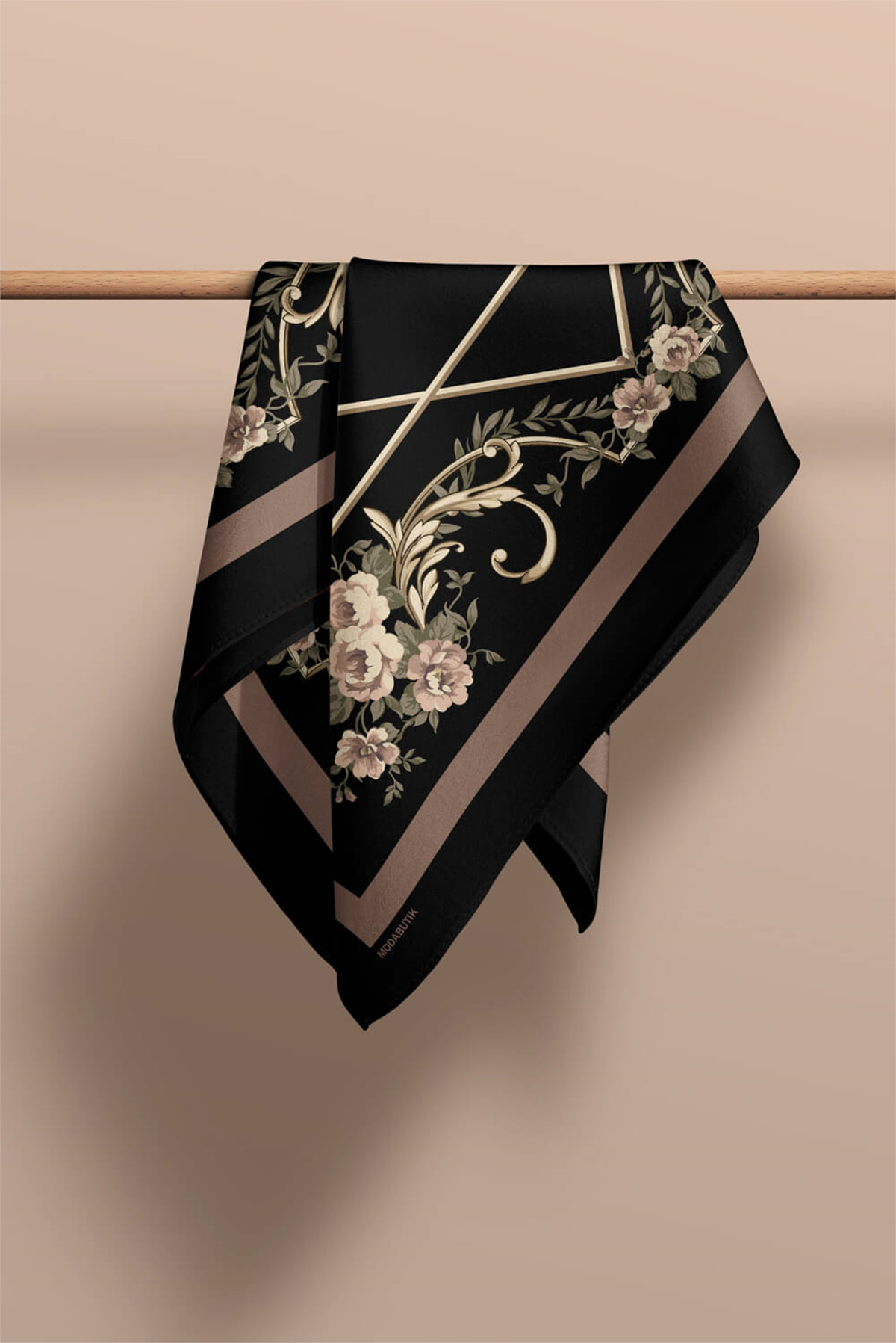 Kadın Yeşil Divan Desenli 50x50 Bandana HYL DG0963-22