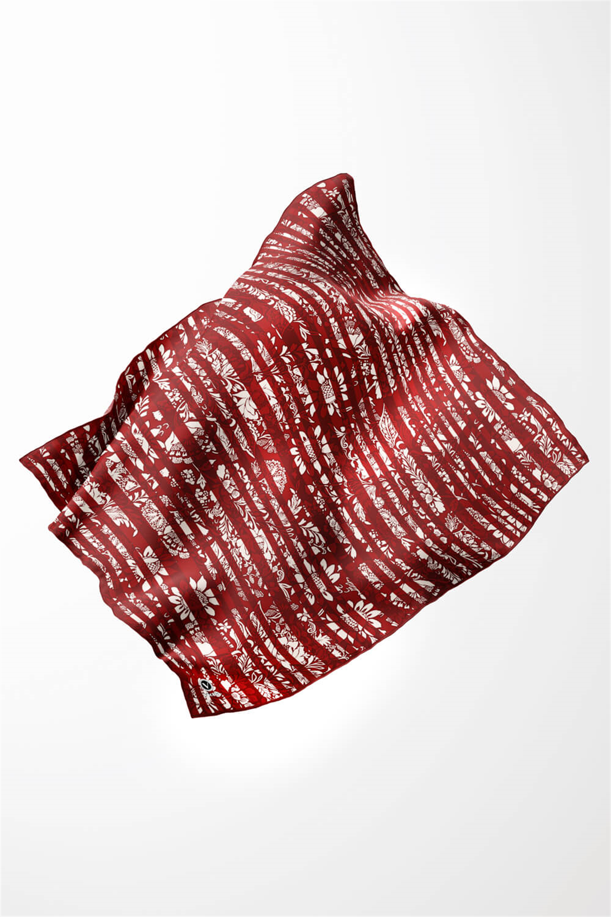 Twill Batik Şal Desenli Bordo Renkli 90x90 Eşarp (İpek İçermez) Kenar Dikiş Şekli El Dikişli