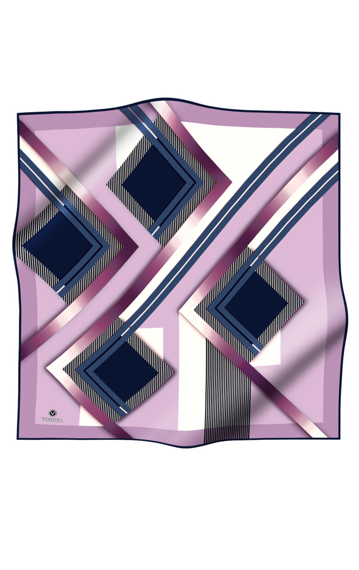 %100 Twill İpek Zebra Desenli Lila - Lacivert Renkli 90x90 Eşarp Dikim Şekli : El Dikişi