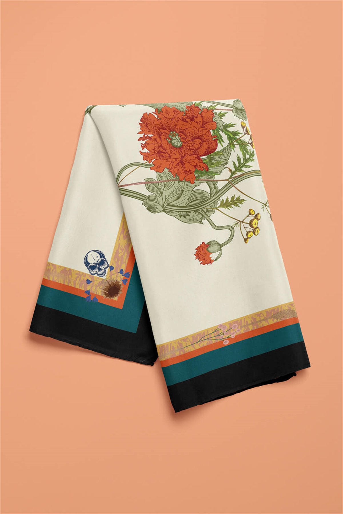 B30 Kadın Krem Çiçek Desenli 50x50 Bandana