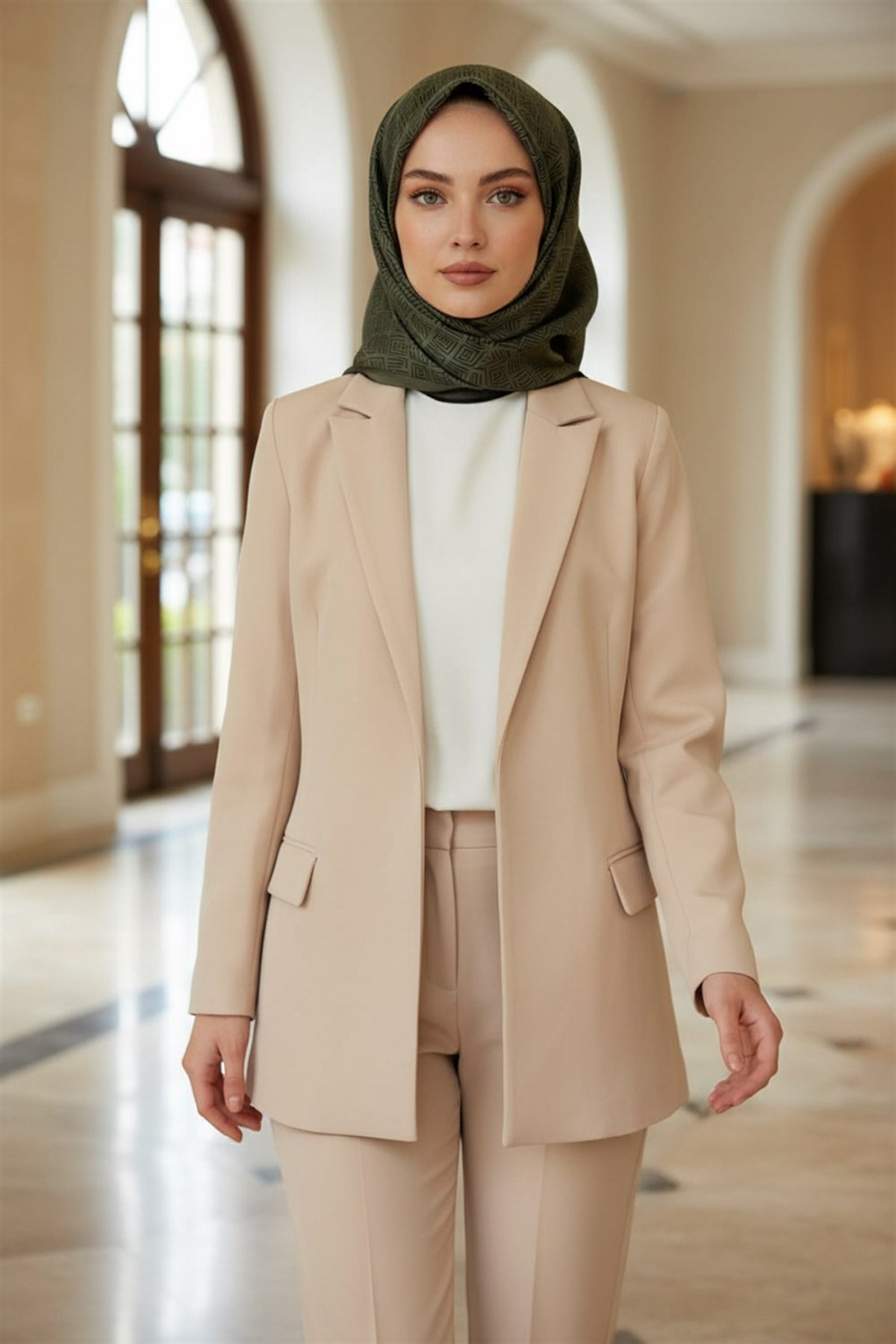 100% Twill İpek Etnik Motif Desenli Haki - Siyah Renkli 90x90 Dikim Şekli : El Dikişi Eşarp