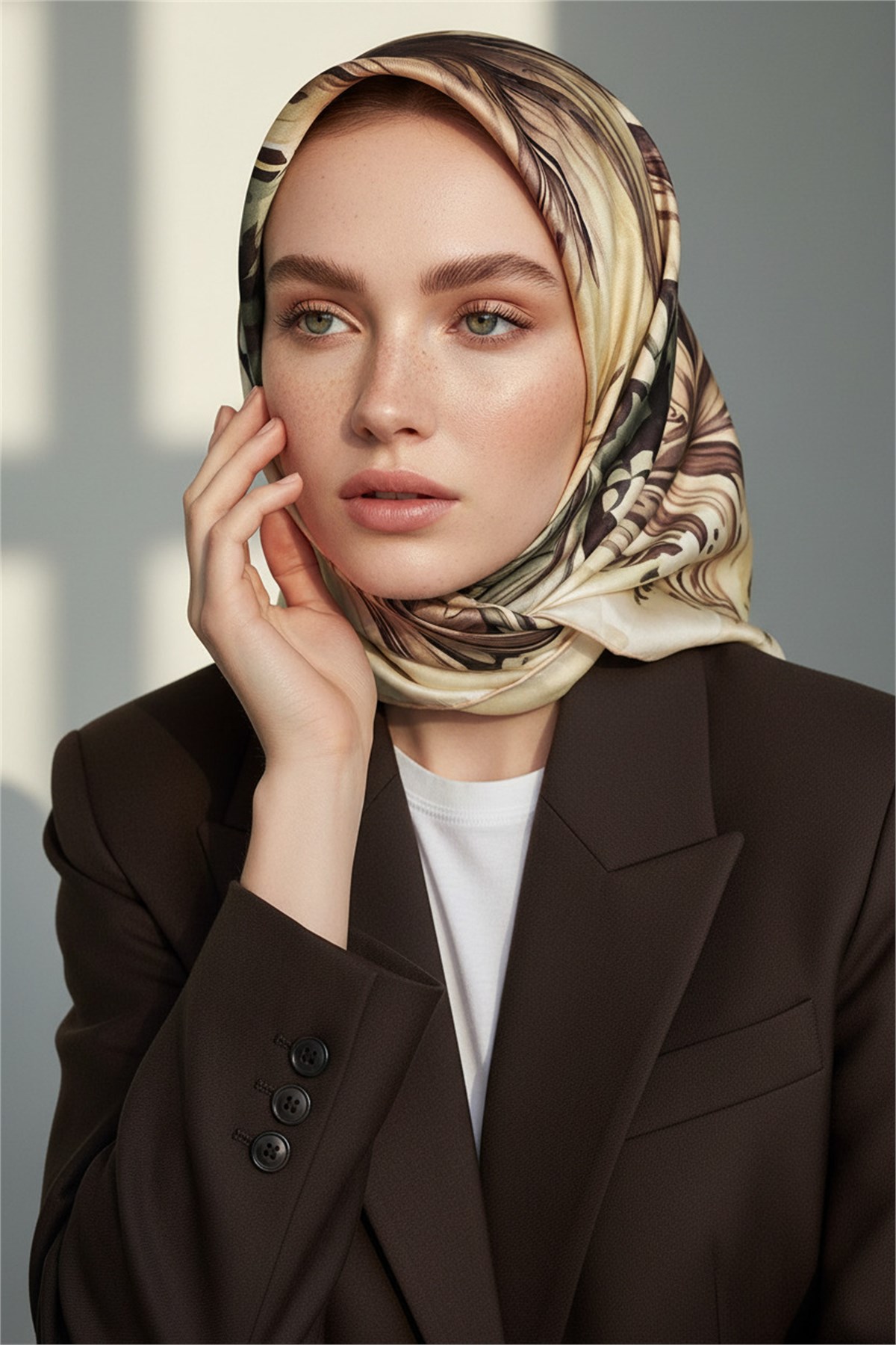 %100 Twill İpek Eşarp 90x90 Çiçekli Sulu Boya Desenli El Dikişli Kadın Eşarp