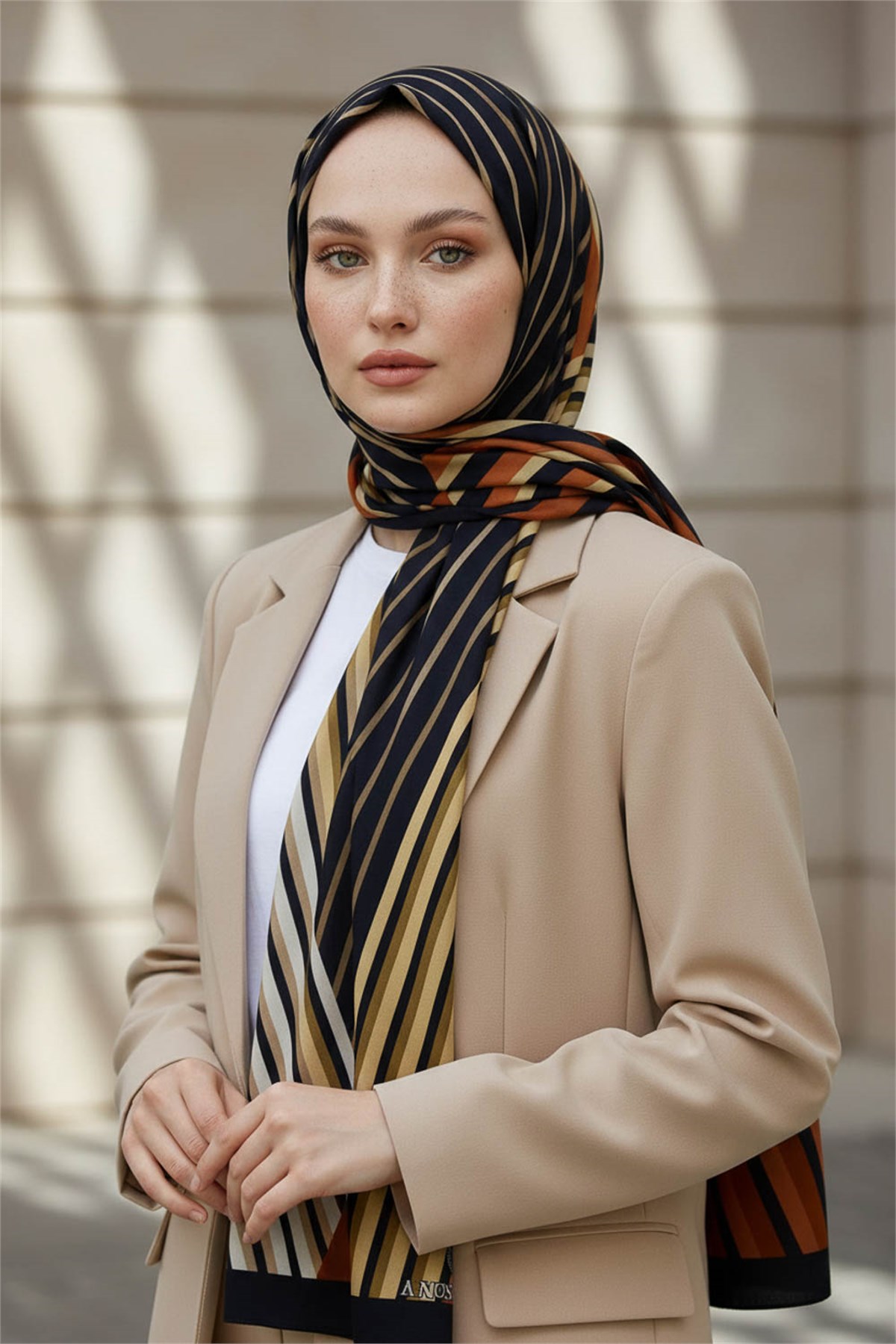 KREP ÇİZGİ DESENLİ TABA RENKLİ 75X195 KIRIŞMAZ ŞAL