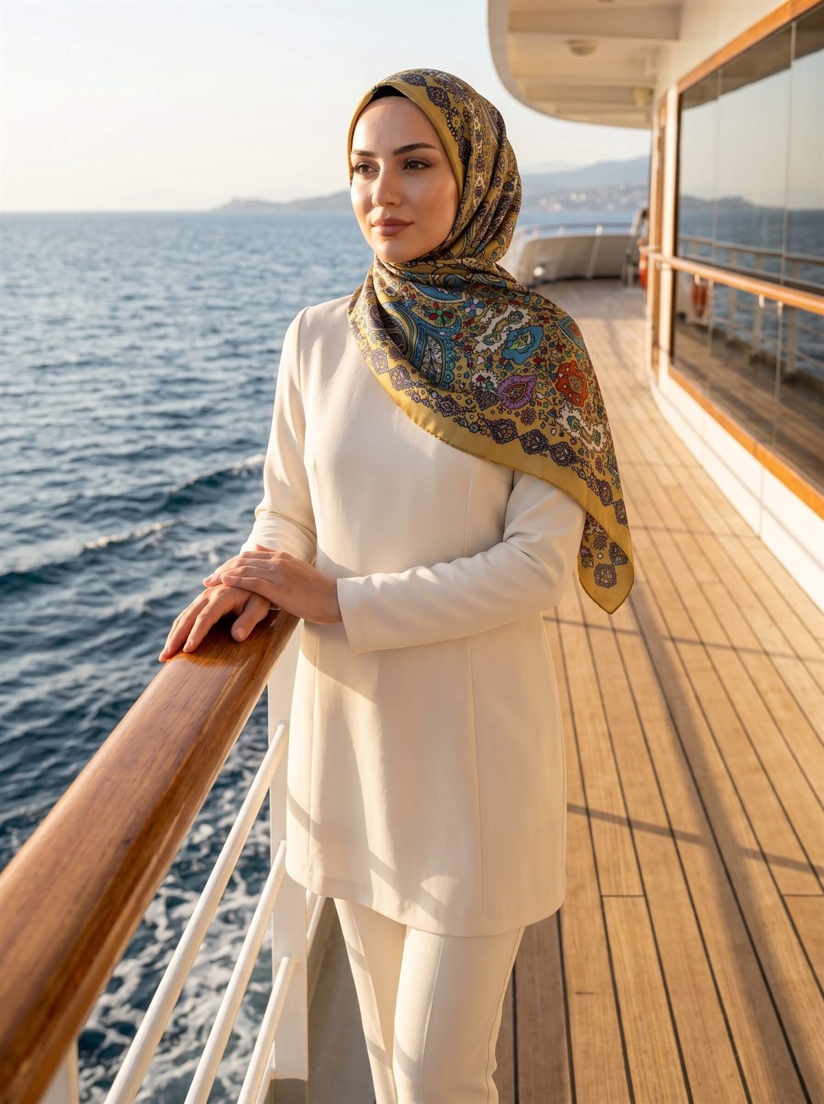 100% İpek Etro Desenli Gold - Mor Renkli 92x210 Şal