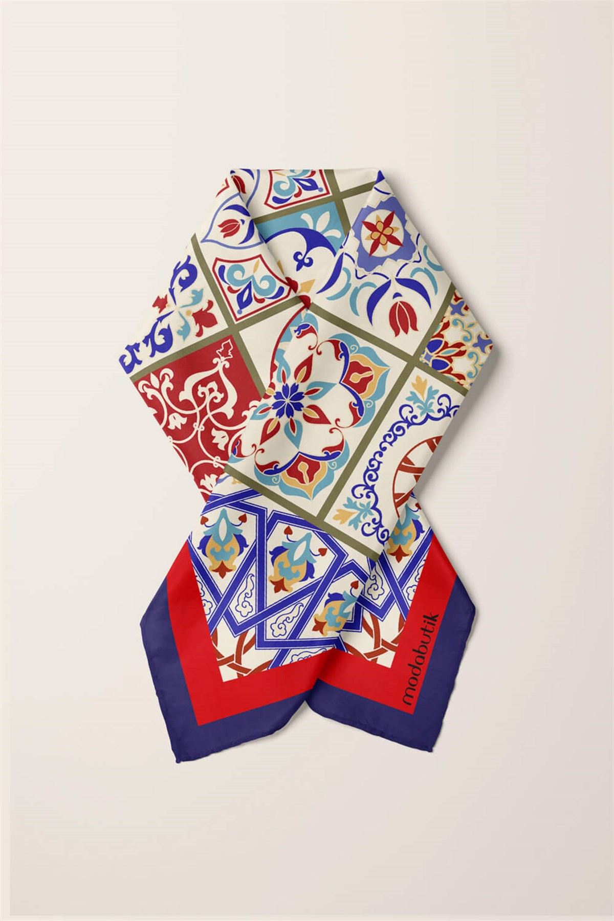 Violla G5 Kadın Lacivert Turuncu Çini Desenli 50x50 Bandana DG0835