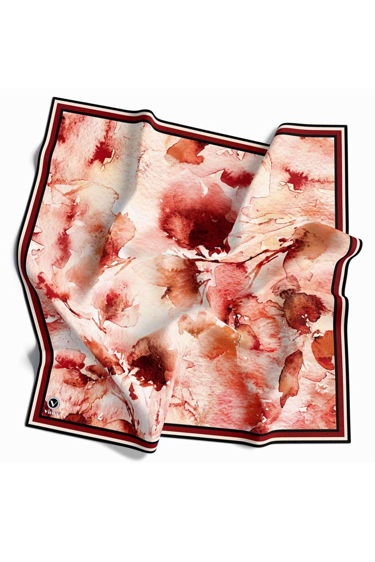 Rayon Sulu Boya Çiçek Desenli Bordo Renkli 90x90 Dikim Şekli : El Dikişi Eşarp (İpek İçermez)