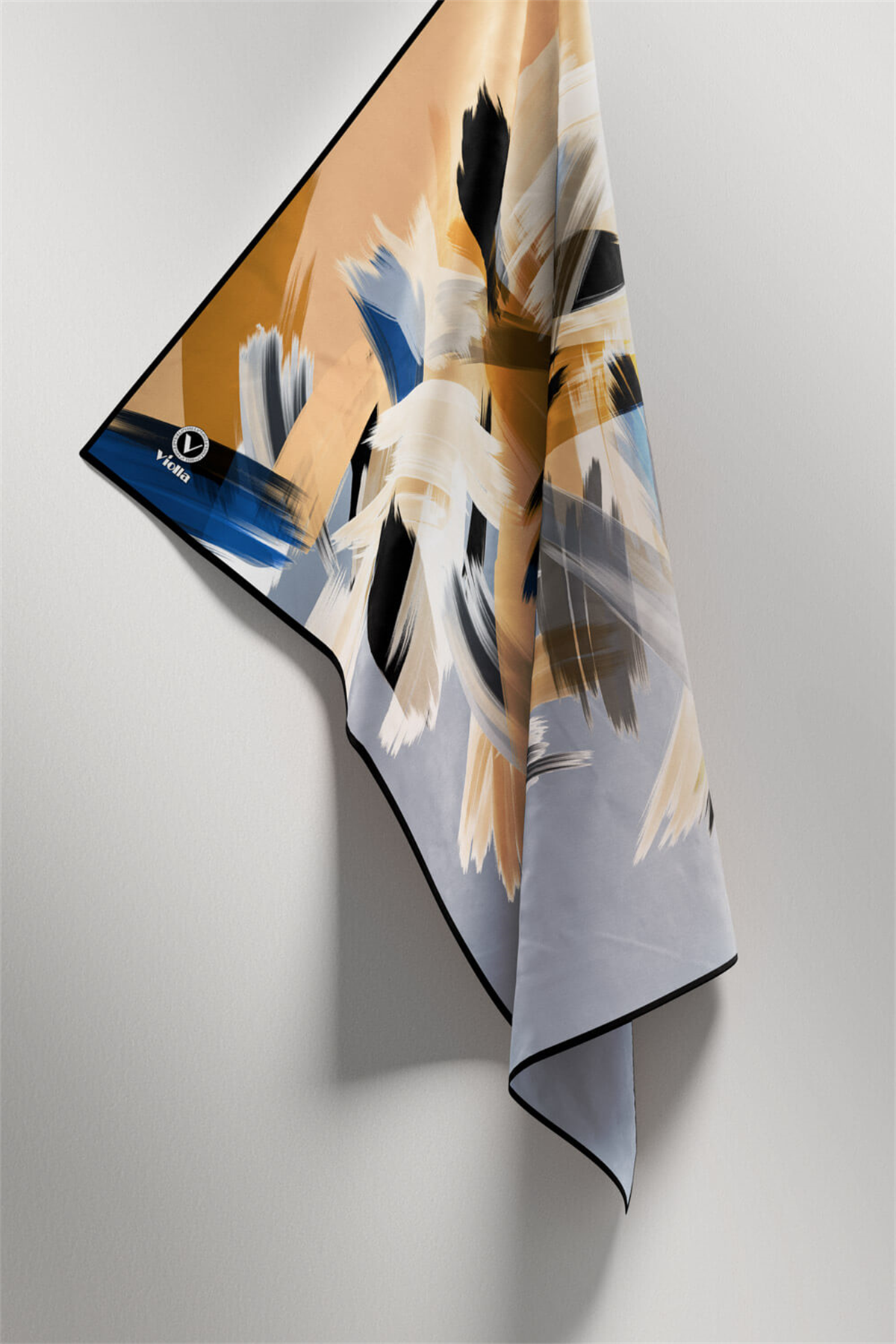 Twill Fırça Desenli Bebe Mavisi Renkli 90x90 Eşarp (İpek İçermez) Kenar Dikiş Şekli El Dikişli