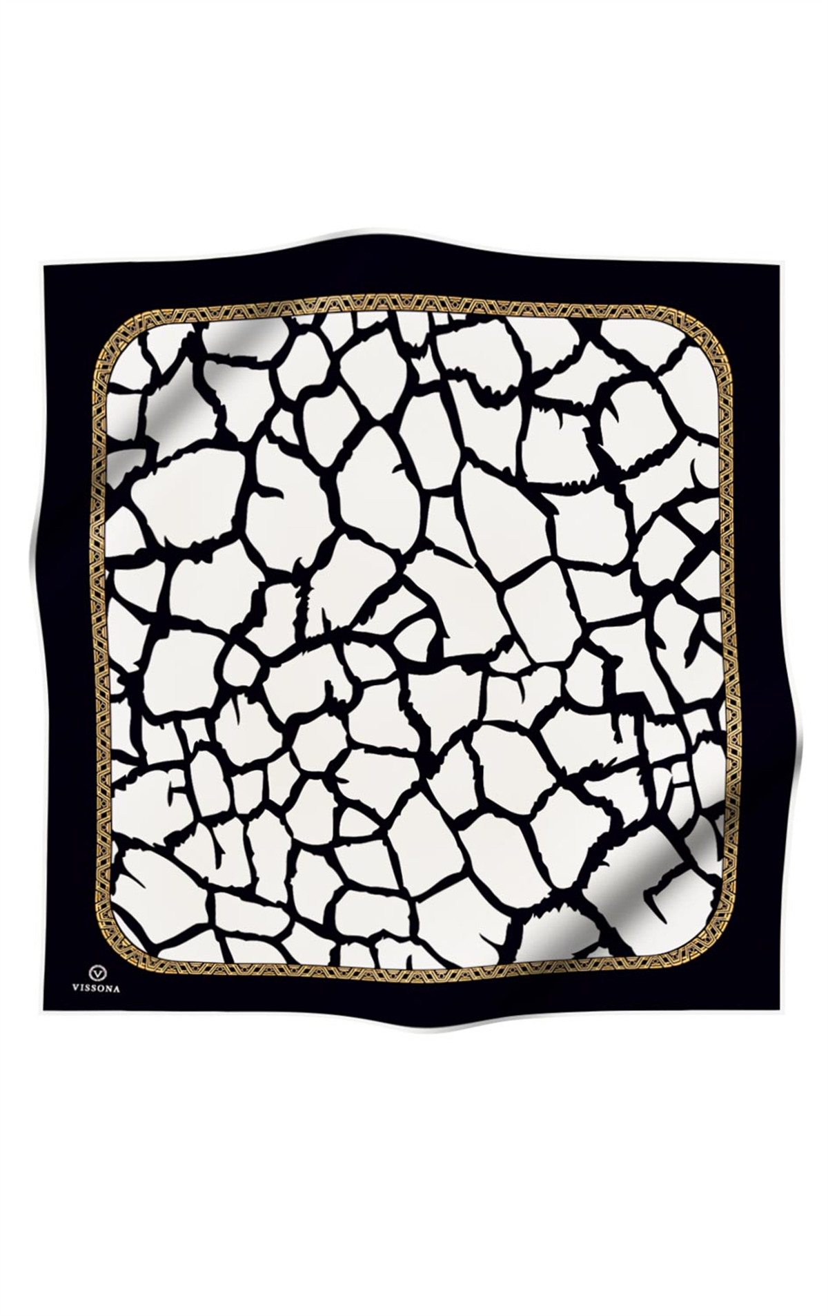 %100 Twill Taş Desenli Krem - Siyah Renkli 90x90 Eşarp Dikim Şekli: El Dikişi