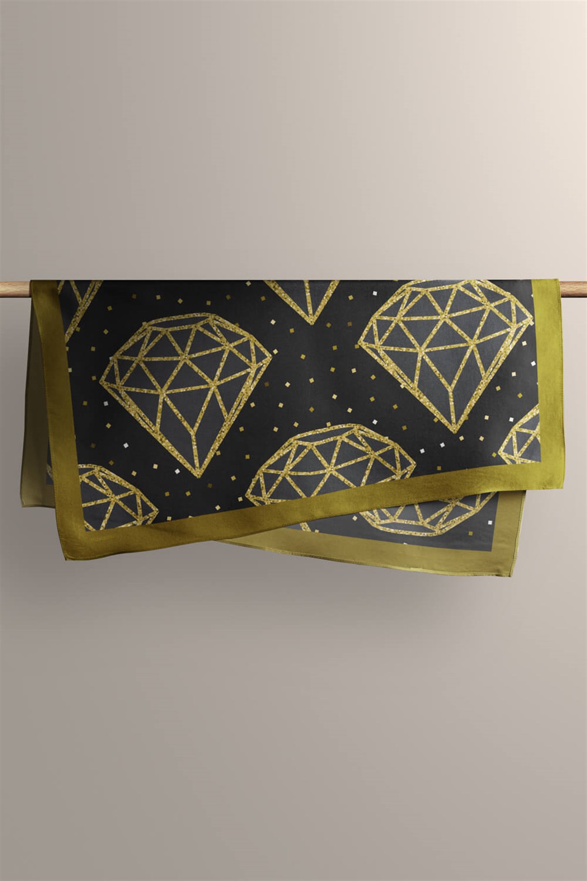 Violla Y26 Kadın Pırlanta Desenli Bandana 50x50 Siyah Sarı DG0393-22