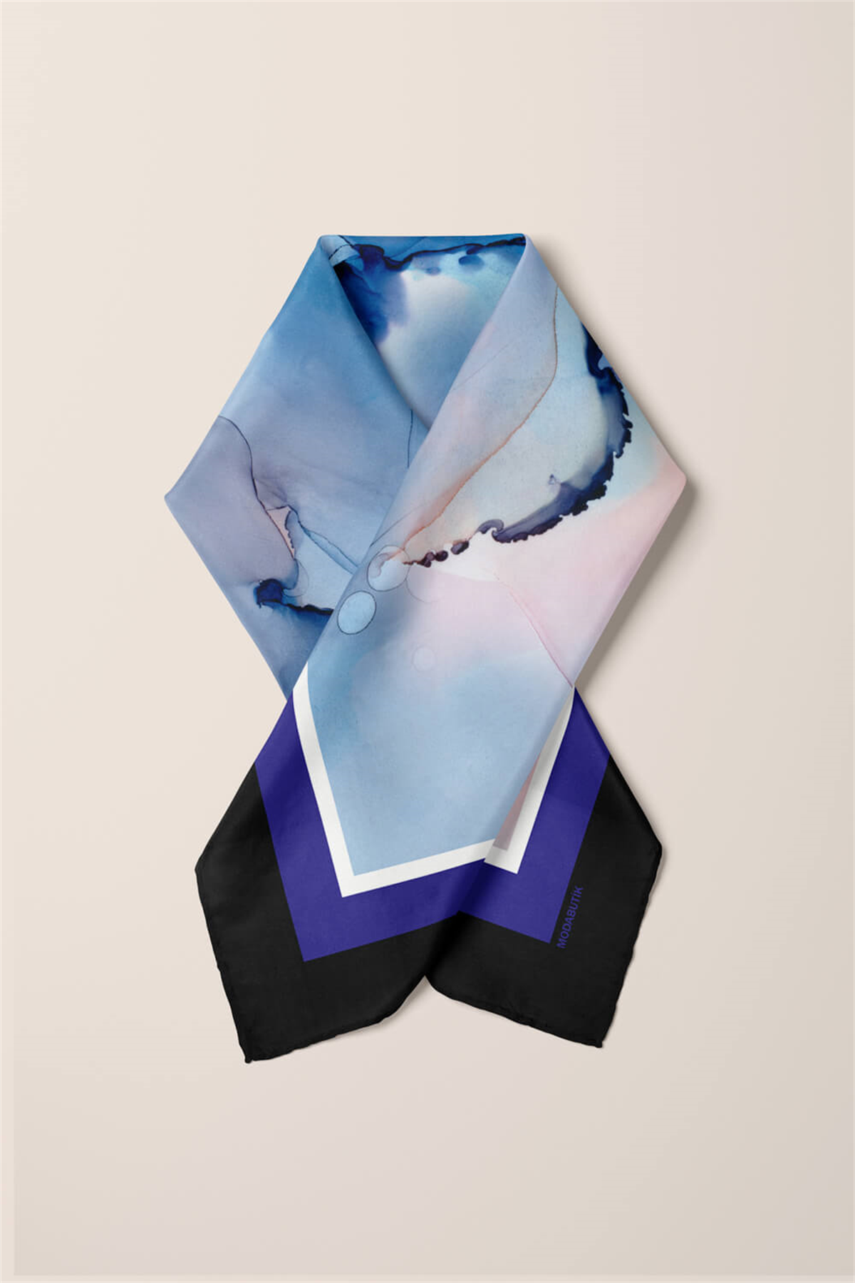 Y85 Kadın Pudra Mavi Batik Desenli 50x50 Bandana HYL DG01659-22