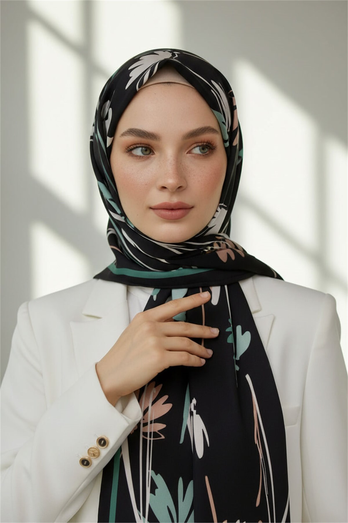 KREP ÇİÇEK DESENLİ MİNT YEŞİLİ RENKLİ 75X195 KIRIŞMAZ ŞAL