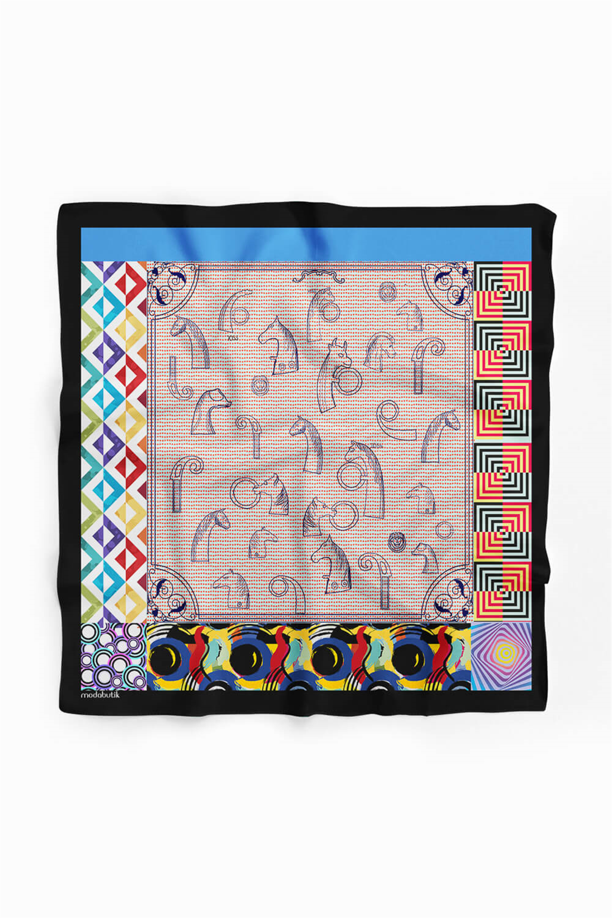 Kadın Krem Mavi Satranç Desenli 50x50 Bandana