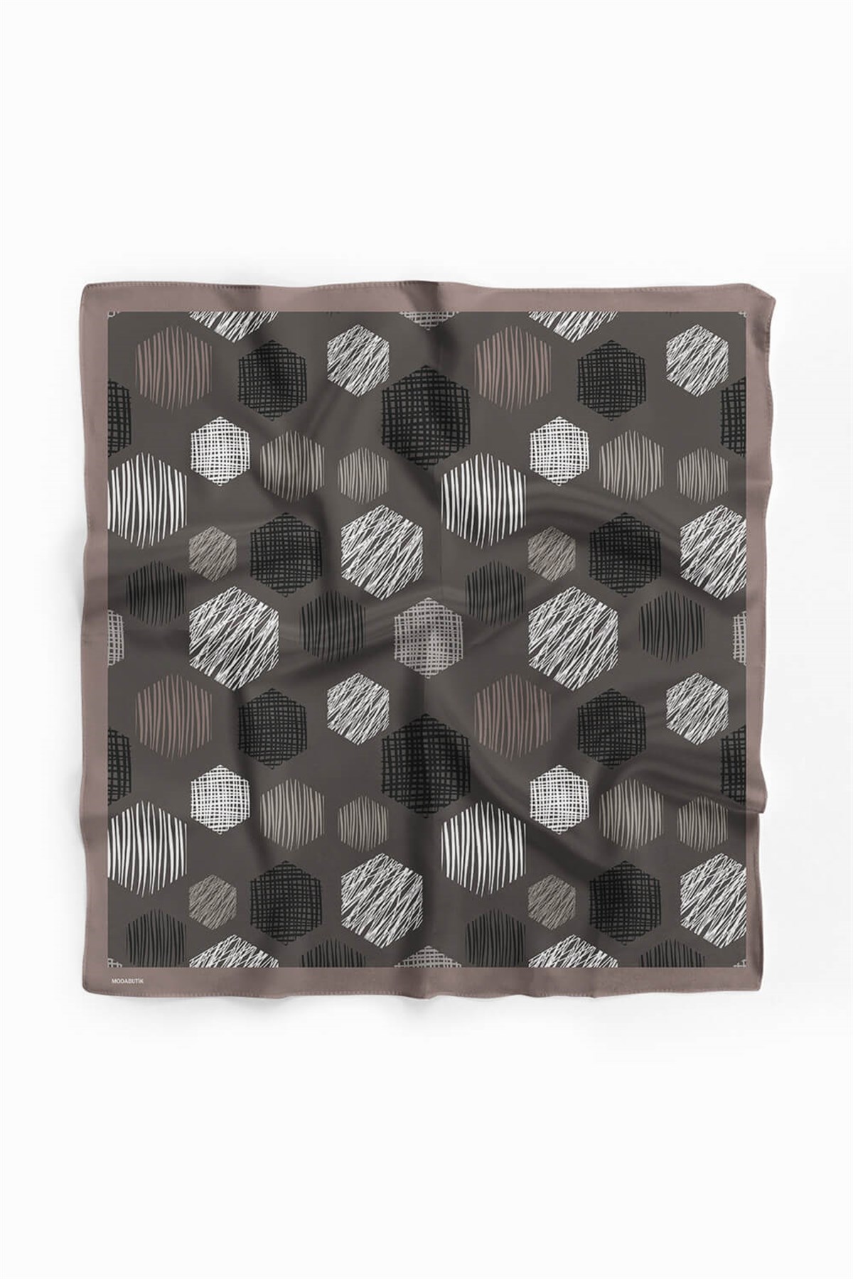 Violla Y30 Kadın Petek Desenli Bandana 50x50 Siyah Beyaz DG0389-22