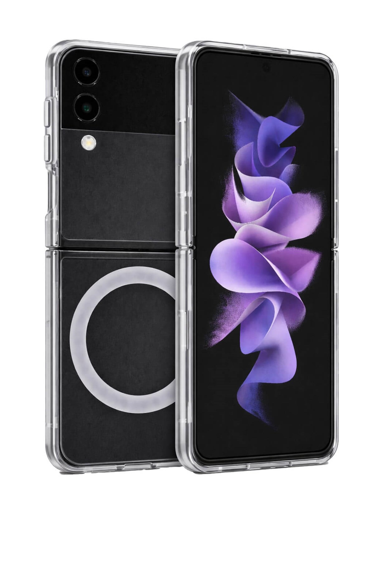 Samsung Galaxy Z Flip 3 Uyumlu Kamera Korumalı Magsafe Wireless Şarj Özellikli Lüks Şeffaf Silikon Telefon Kılıfı
