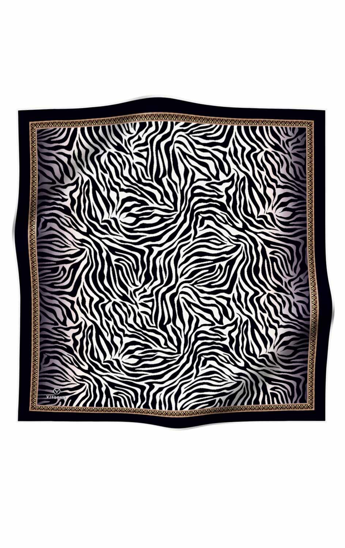 %100 Twill İpek Zebra Desenli Siyah - Krem Renkli 90x90 Eşarp Dikim Şekli : El Dikişi