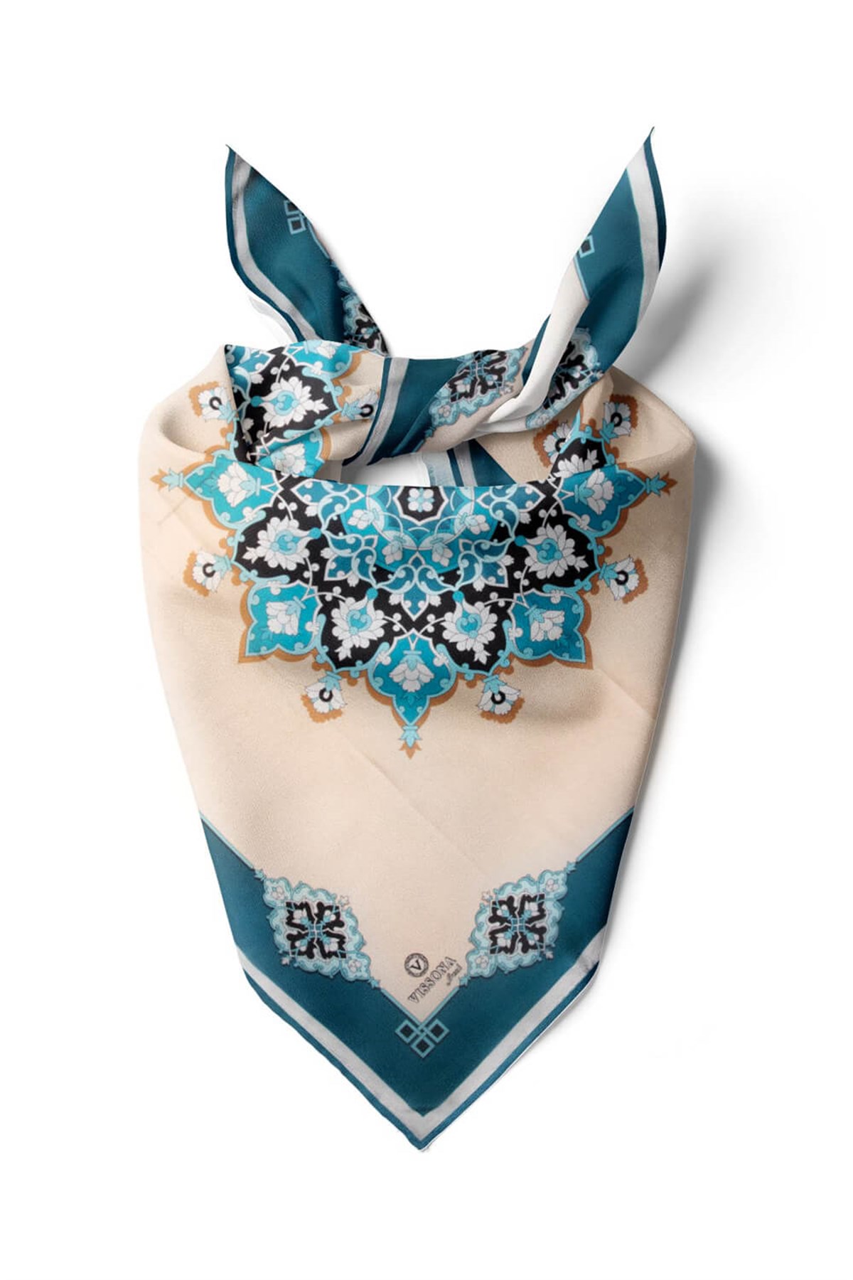 %100 İpek Kadın Desenli Bandana 80x80