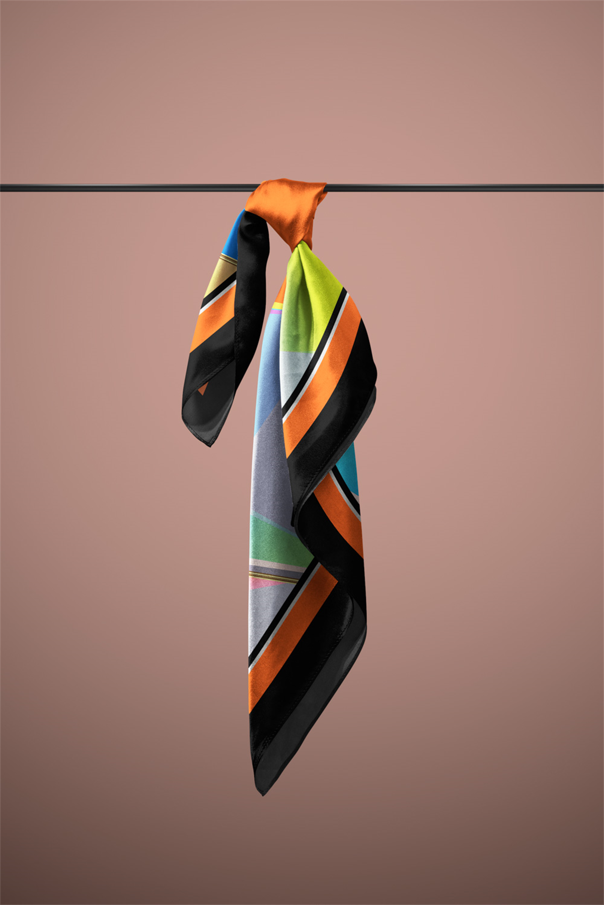 C68 Kadın Turuncu Mavi Extreme Desenli 50x50 Bandana