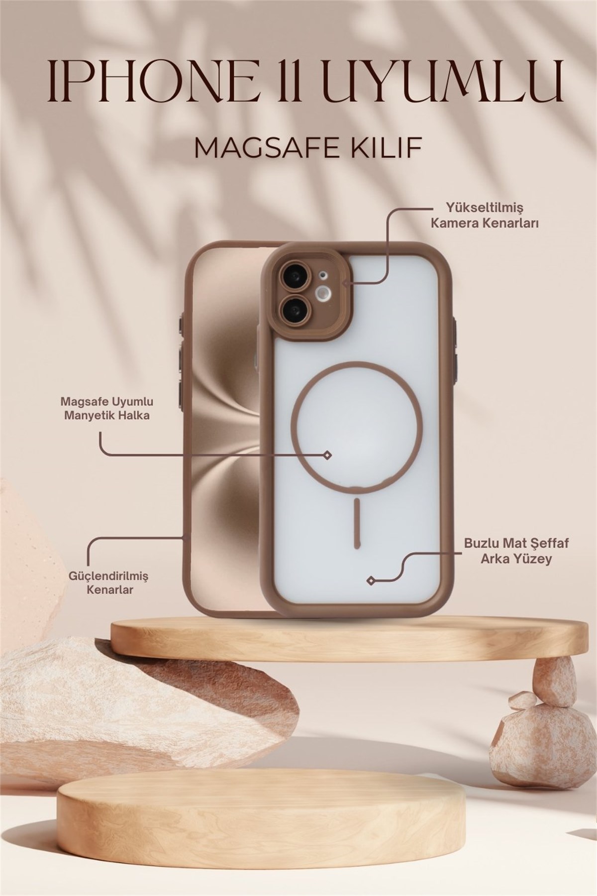 iPhone 11 Kılıf – Kamera Korumalı – MagSafe Uyumlu – Haki Renk – Mat Silikon Telefon Kılıfı