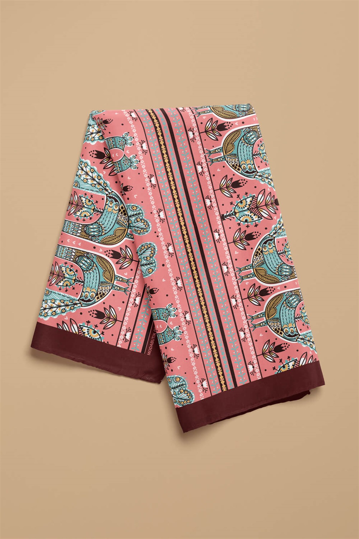 Violla Z52 Kadın Pembe Tavuskuşu Etnik Desenli 50x50 Bandana