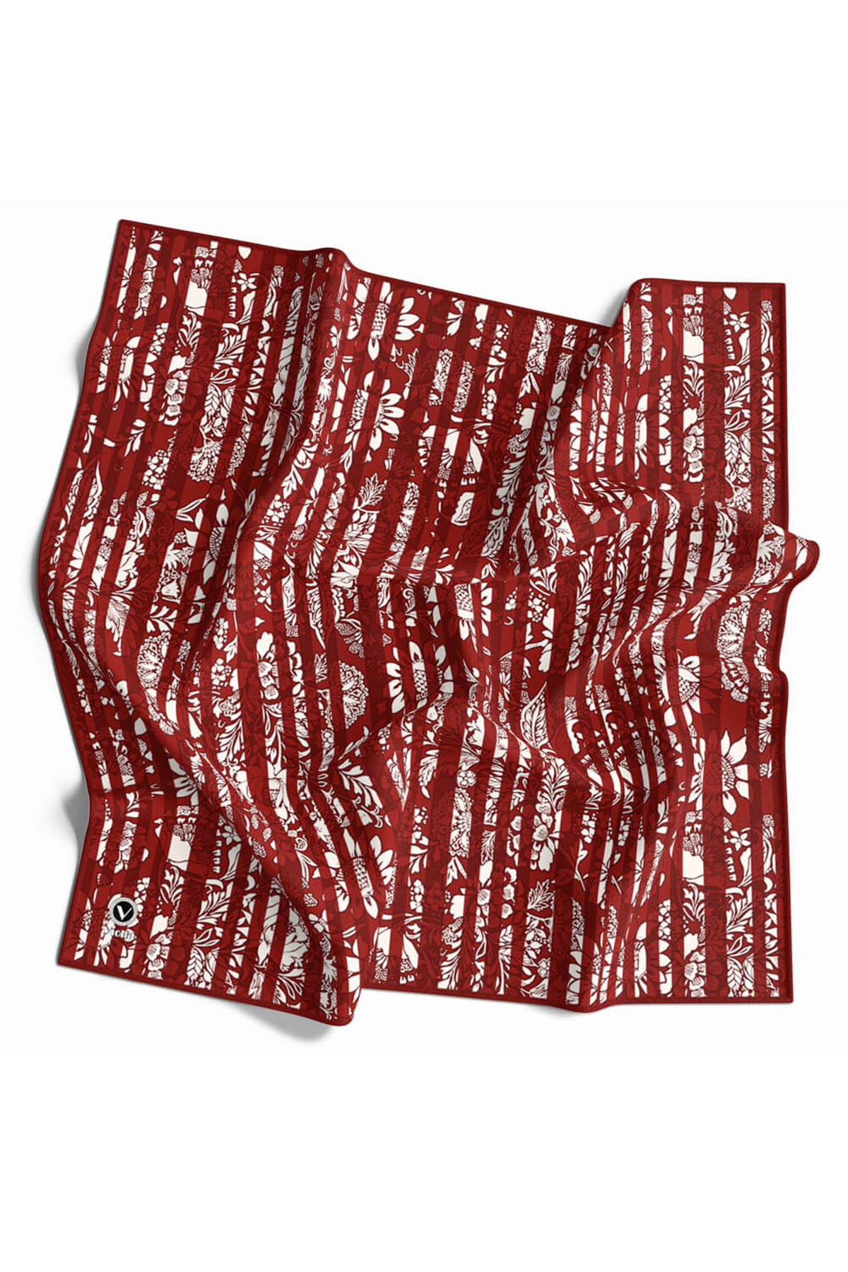 Twill Batik Şal Desenli Bordo Renkli 90x90 Eşarp (İpek İçermez) Kenar Dikiş Şekli El Dikişli