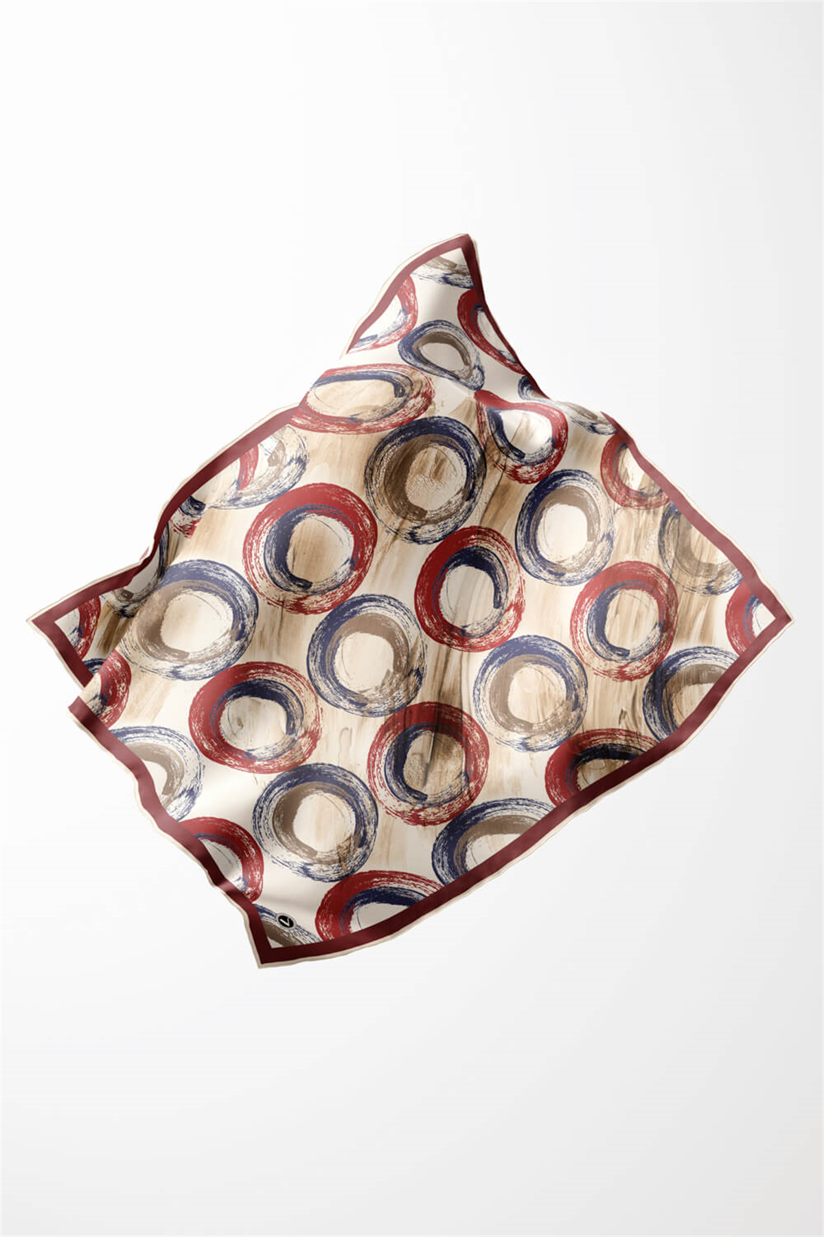 Twill Geometrik Fırça Darbesi Desenli Gül Kurusu Renkli 90x90 Eşarp (İpek İçermez) Kenar Dikiş Şekli El Dikişli