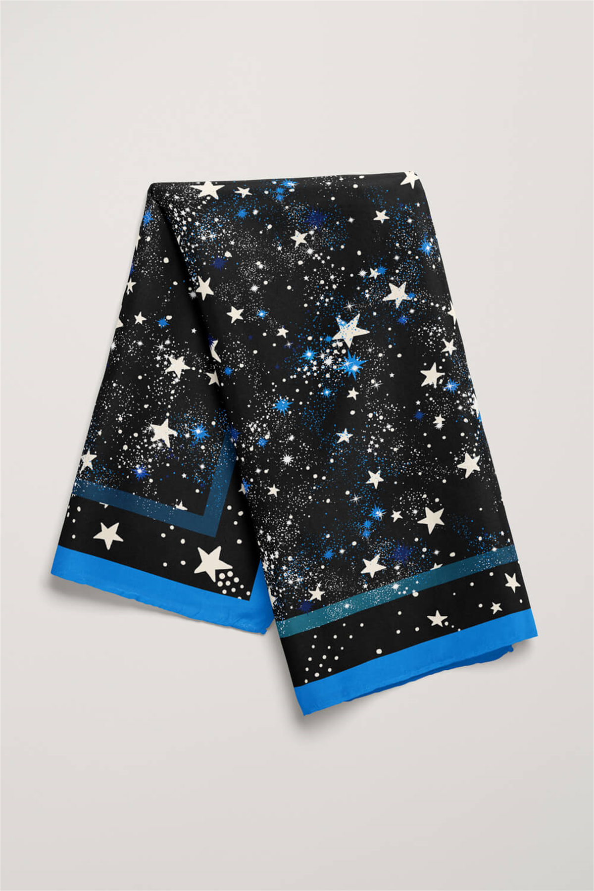 F29 Kadın Mavi Siyah Yıldız Desenli 50x50 Bandana HYL DG01262-22