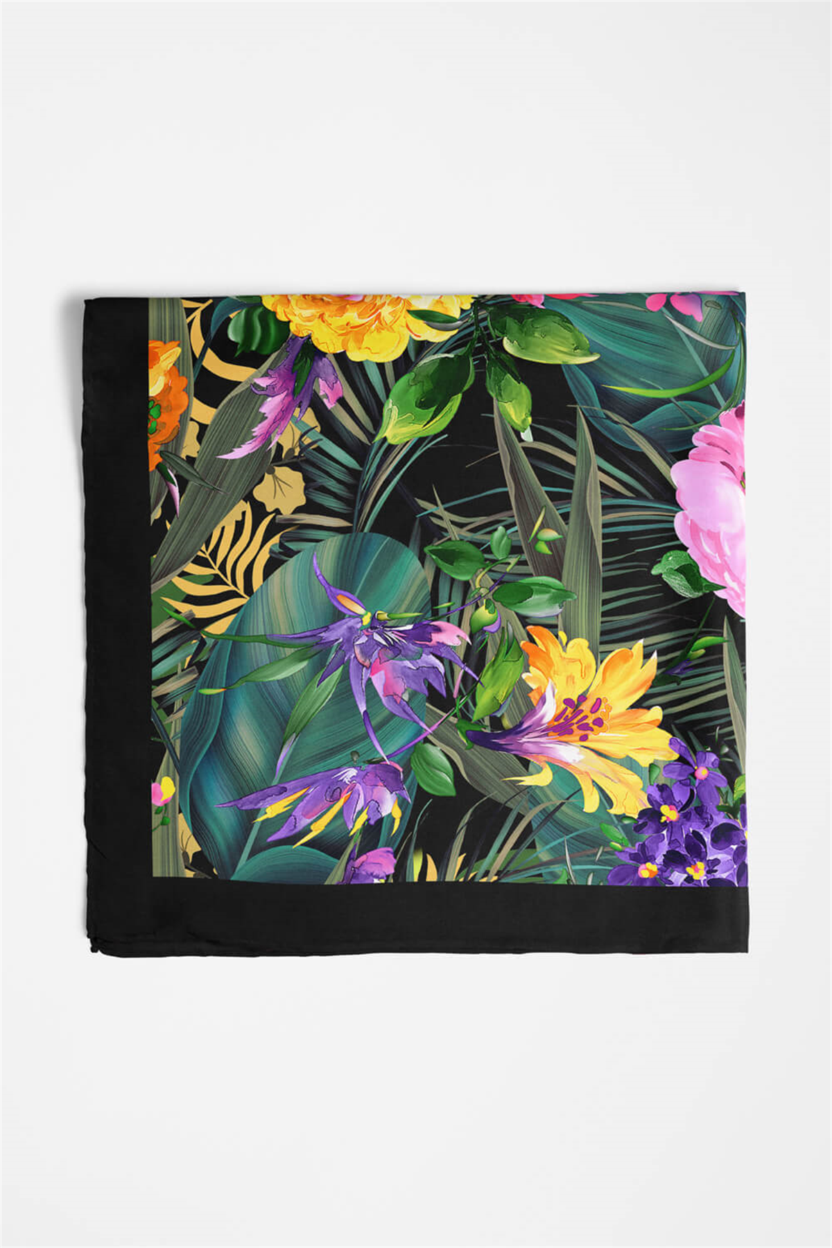 H45 Kadın Yeşil Çiçek Desenli 50x50 Bandana HYL DG01404-22