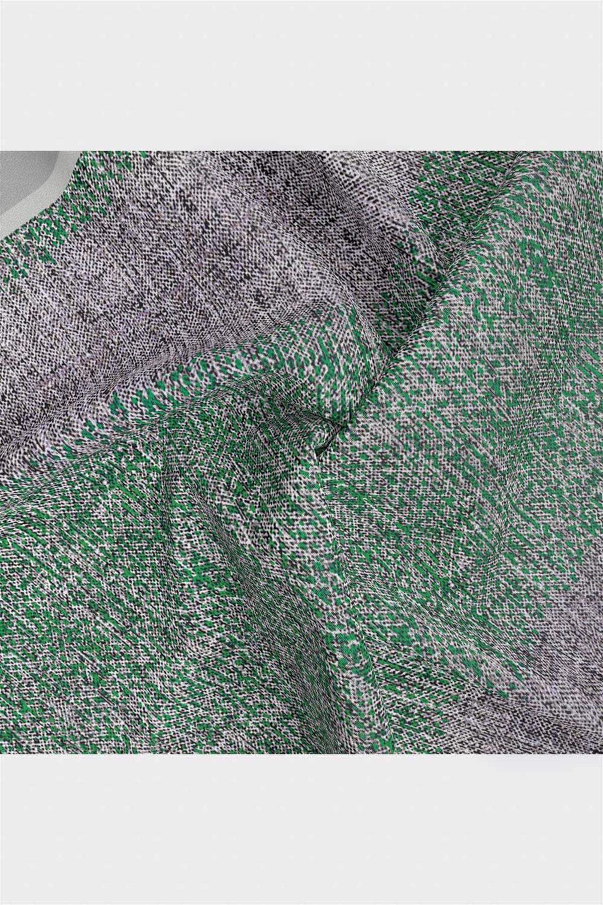 %100 Twill İpek Dokulu Desen Benetton Yeşili - Sütlü Kahve Renkli 90x90 Eşarp Kenar Dikiş Şekli El Dikişli