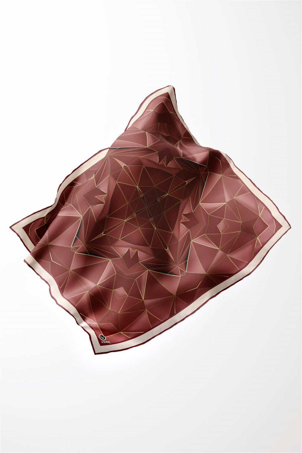 Twill Geometrik Desenli Gül Kurusu Renkli 90x90 Eşarp (İpek İçermez) Kenar Dikiş Şekli El Dikişli