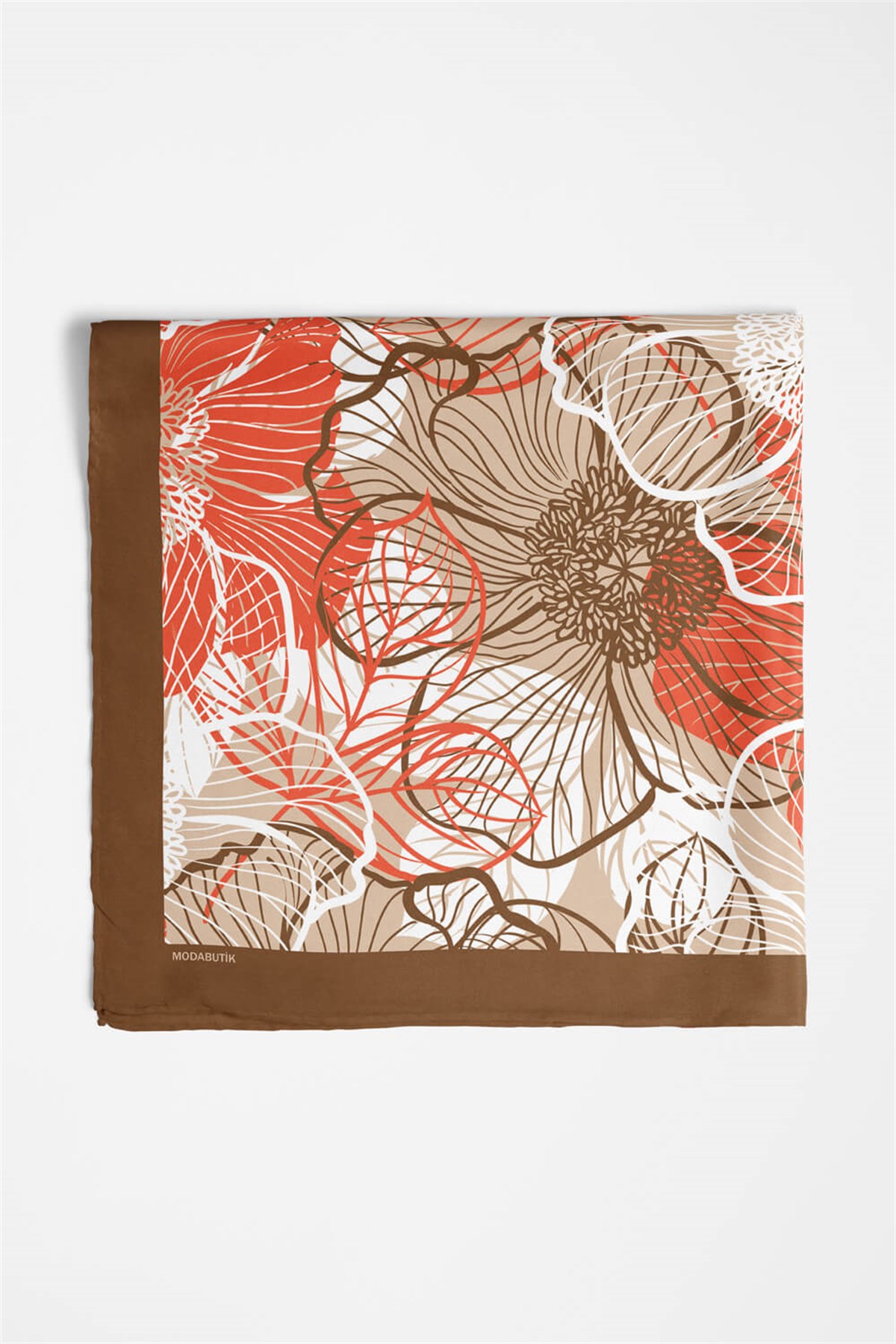 Violla F8 Kadın Çiçek Desenli Bandana 50x50 Pudra Kahve - DG0111