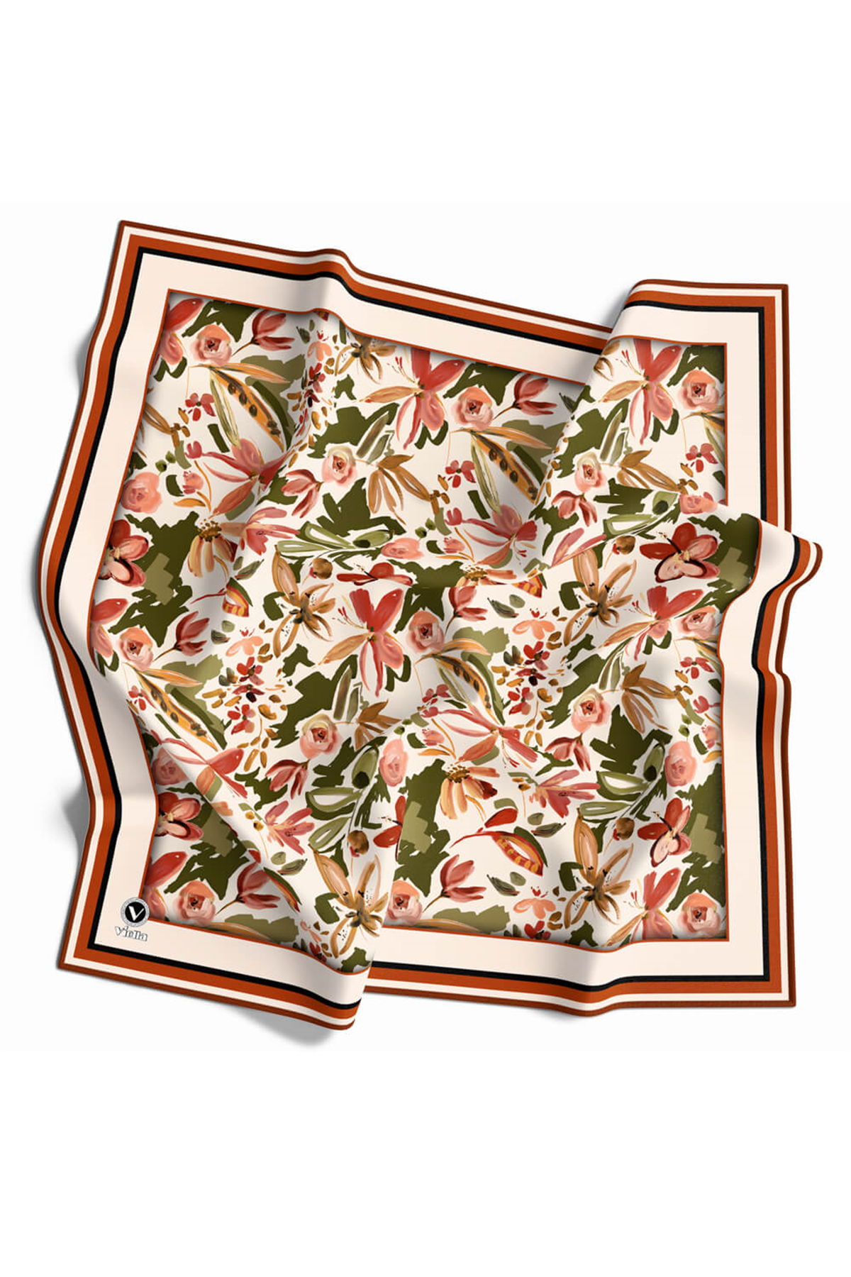 Rayon Çiçek Desenli Taba Renkli 90x90 Dikim Şekli : El Dikişi Eşarp (İpek İçermez)