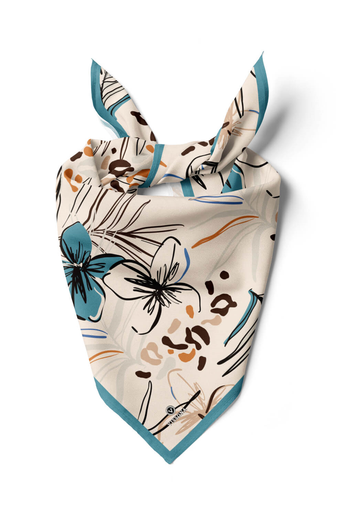 Saten İpek Çiçek Desenli Kadın Bandana