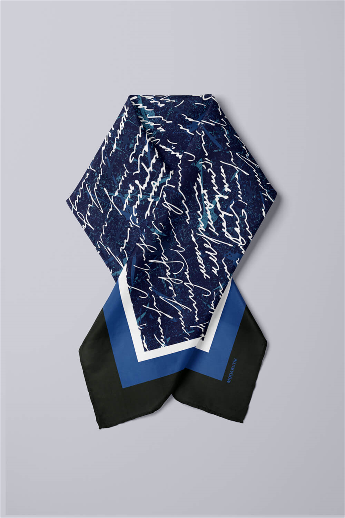 H25 Kadın Mavi Not Desenli 50x50 Bandana
