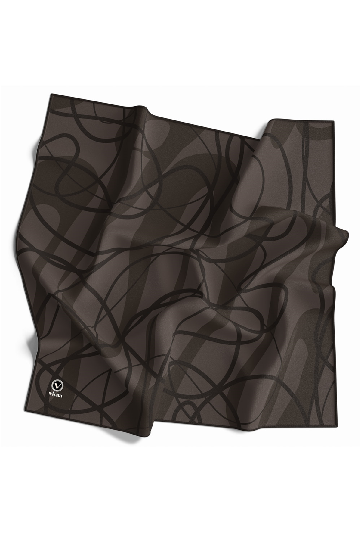 Twill Karışık Çizgi Desenli Vizon Renkli 90x90 Eşarp (İpek İçermez) Kenar Dikiş Şekli El Dikişli