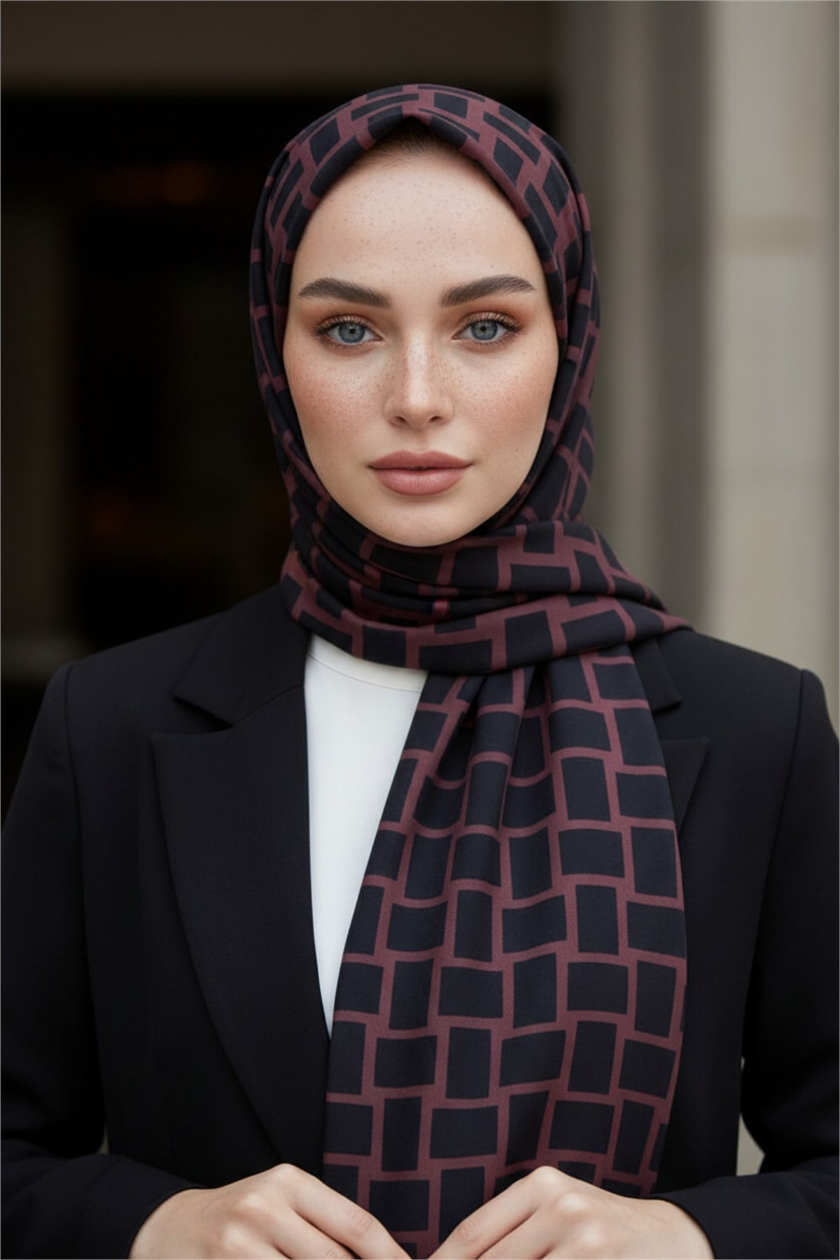 KREP KARELİ DESENLİ GÜL KURUSU RENKLİ 75X195 KIRIŞMAZ ŞAL