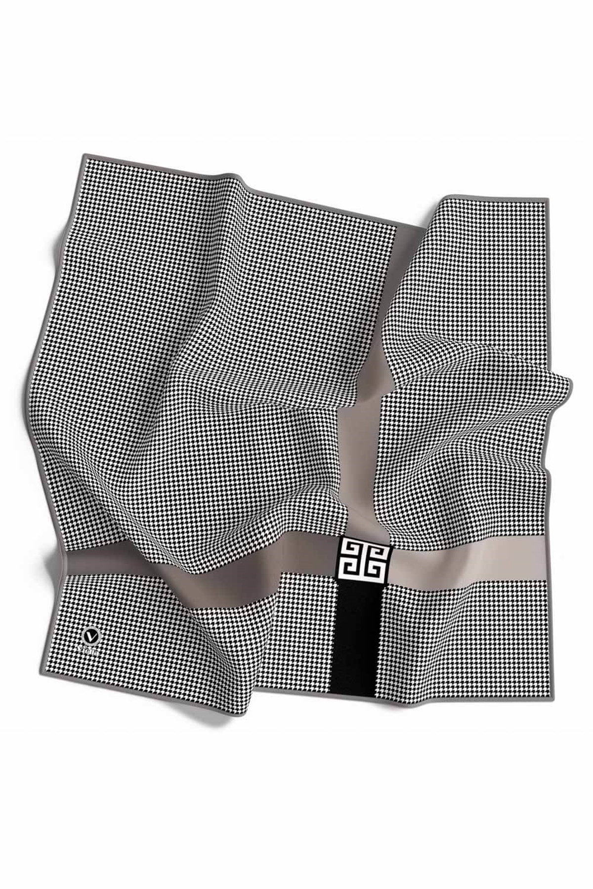 Twill Kazayaklı Şerit Desenli Gri Renkli 90x90 Eşarp (İpek İçermez) Dikim Şekli : El Dikişi