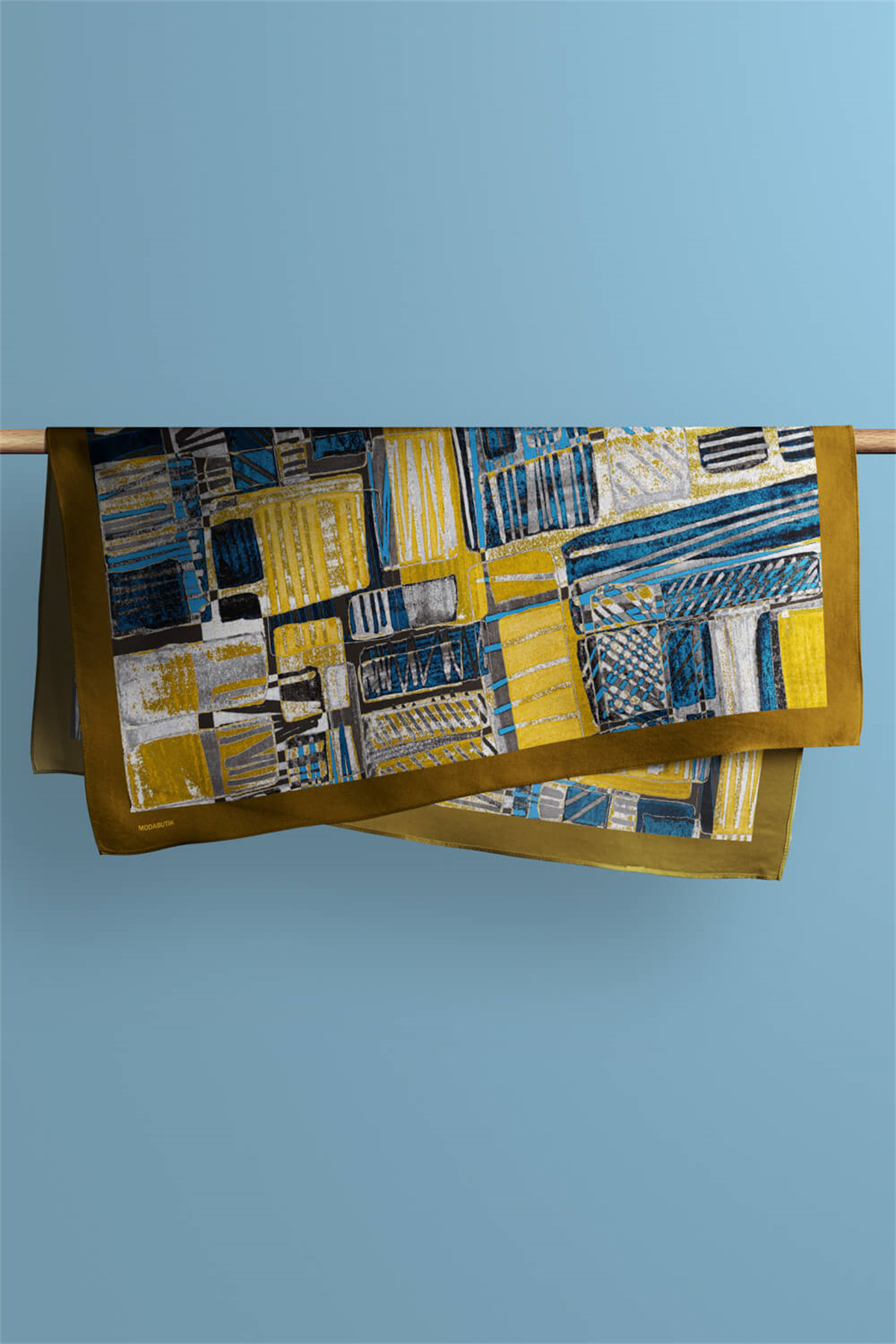 Z77 Kadın Egzotik Desenli Bandana 50x50 Sarı Mavi Gri DG0488-22