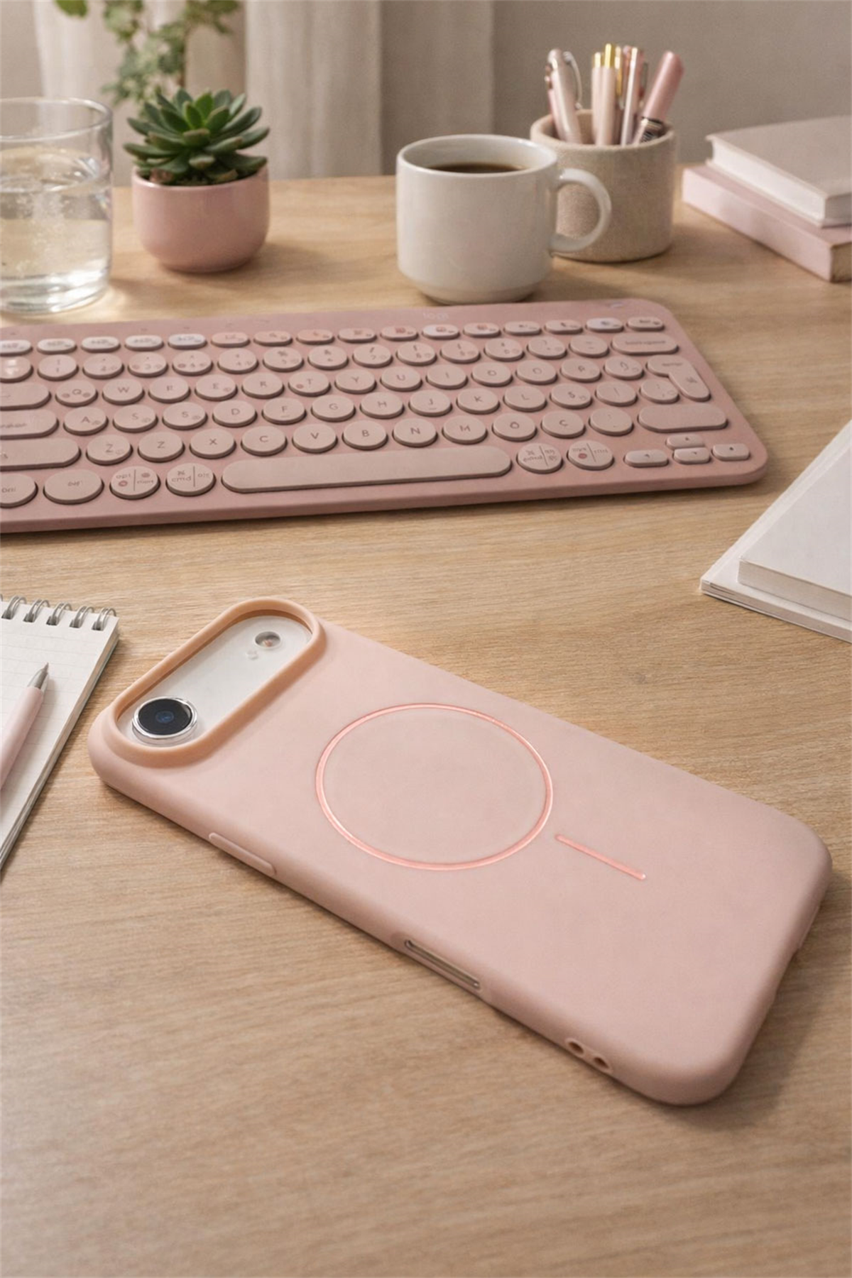 iPhone Air Uyumlu İçi Kadife Magsafe Wireless Şarz Özellikli Pembe Renkli Telefon Kılıfı