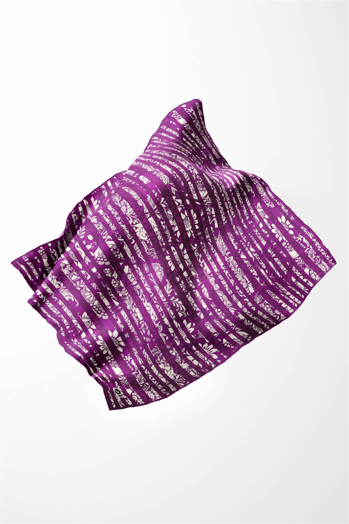 Twill Batik Şal Desenli Mürdüm Renkli 90x90 Eşarp (İpek İçermez) Kenar Dikiş Şekli El Dikişli