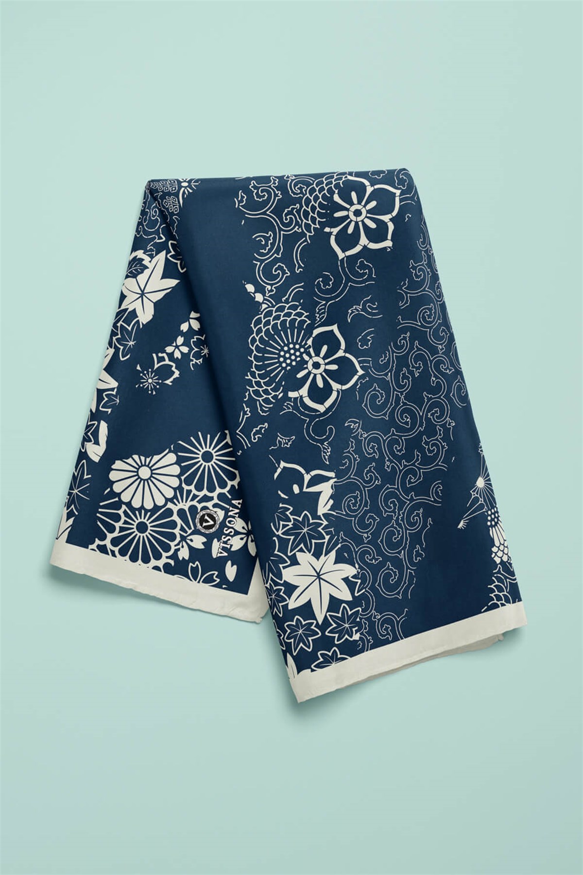 %100 İpek Geometrik Desenli Kadın Bandana