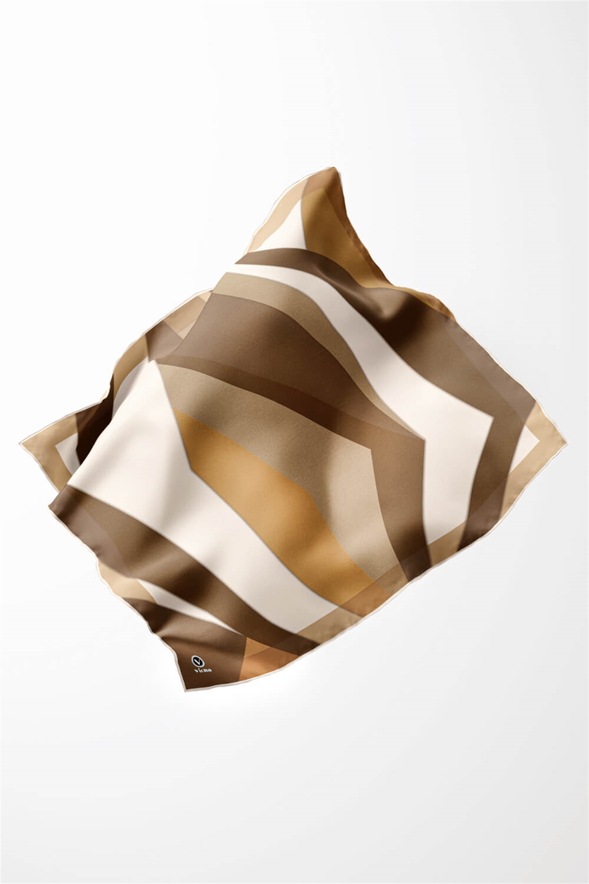 Twill Geometrik Desenli Vizon Renkli 90x90 Eşarp (İpek İçermez) Dikim Şekli : El Dikişi