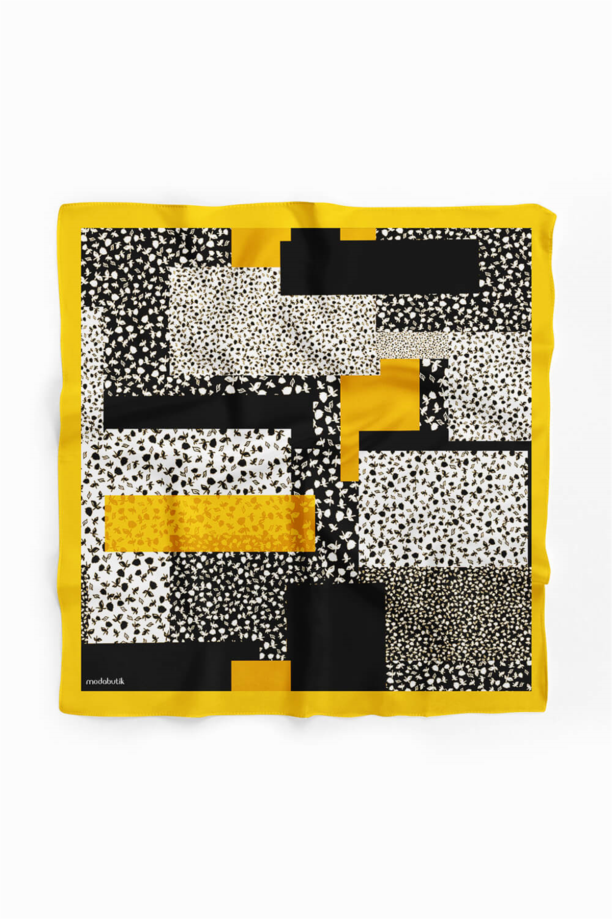 F119 Kadın Egzotik Desenli Bandana 50x50 Siyah DG0473-22