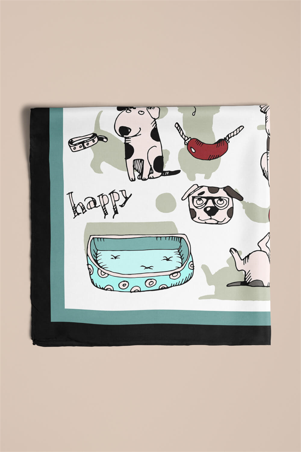 B5 Kadın Gri Puppy Love Desenli 50x50 Bandana HYL DG0682-22