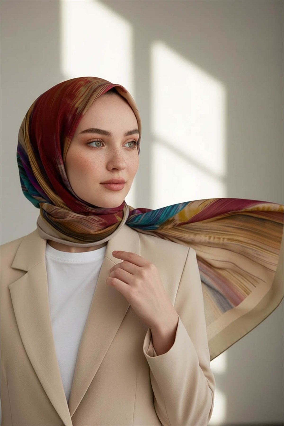 KREP ÇİZGİ DESENLİ MÜRDÜM RENKLİ 75X195 KIRIŞMAZ ŞAL