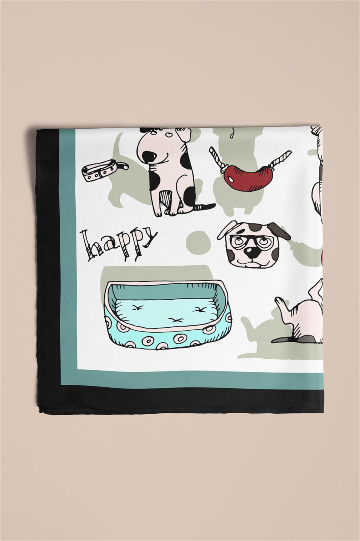 Violla B5 Kadın Gri Puppy Love Desenli 50x50 Bandana HYL DG0682-22
