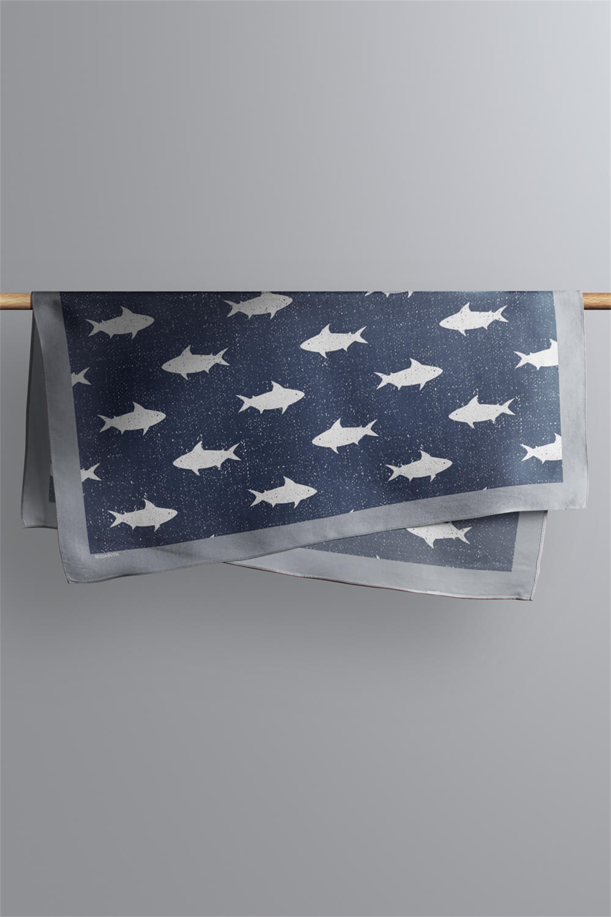 Y59 Kadın Shark  Desenli Bandana 50x50 Mavi DG0134-22