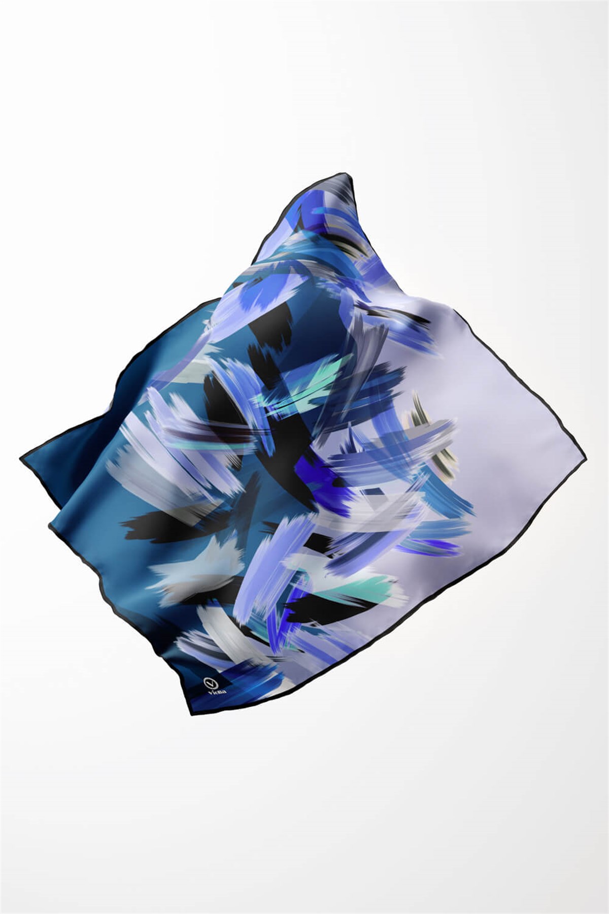 Twill Fırça Desenli Lacivert Renkli 90x90 Eşarp (İpek İçermez) Kenar Dikiş Şekli El Dikişli